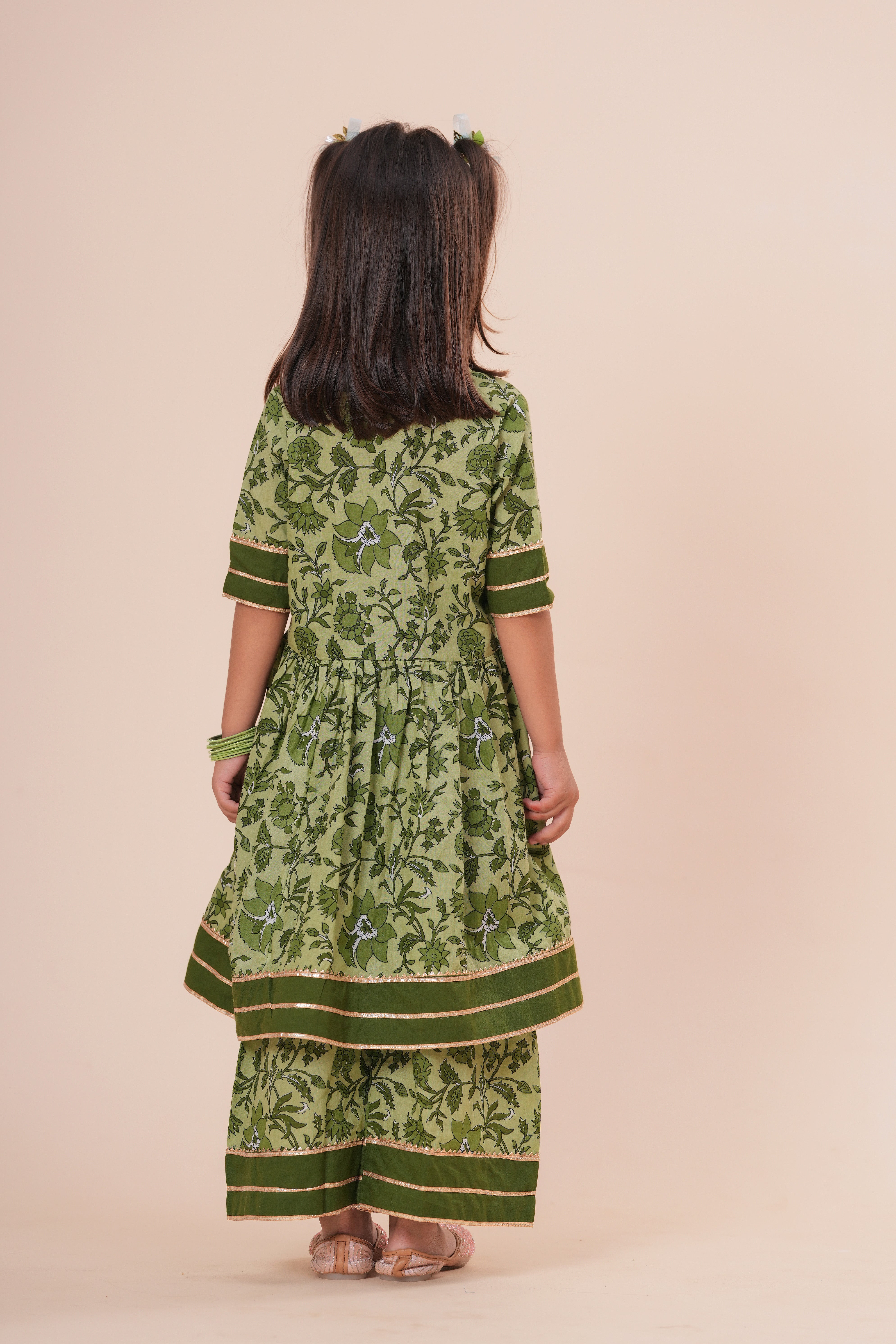 Girls Kids Pure Cotton Half Sleeves Top with Sharara Suit | Floral Printed Top with Palazzo Pants | Soft Breathable Ethnic Co-Ord Set