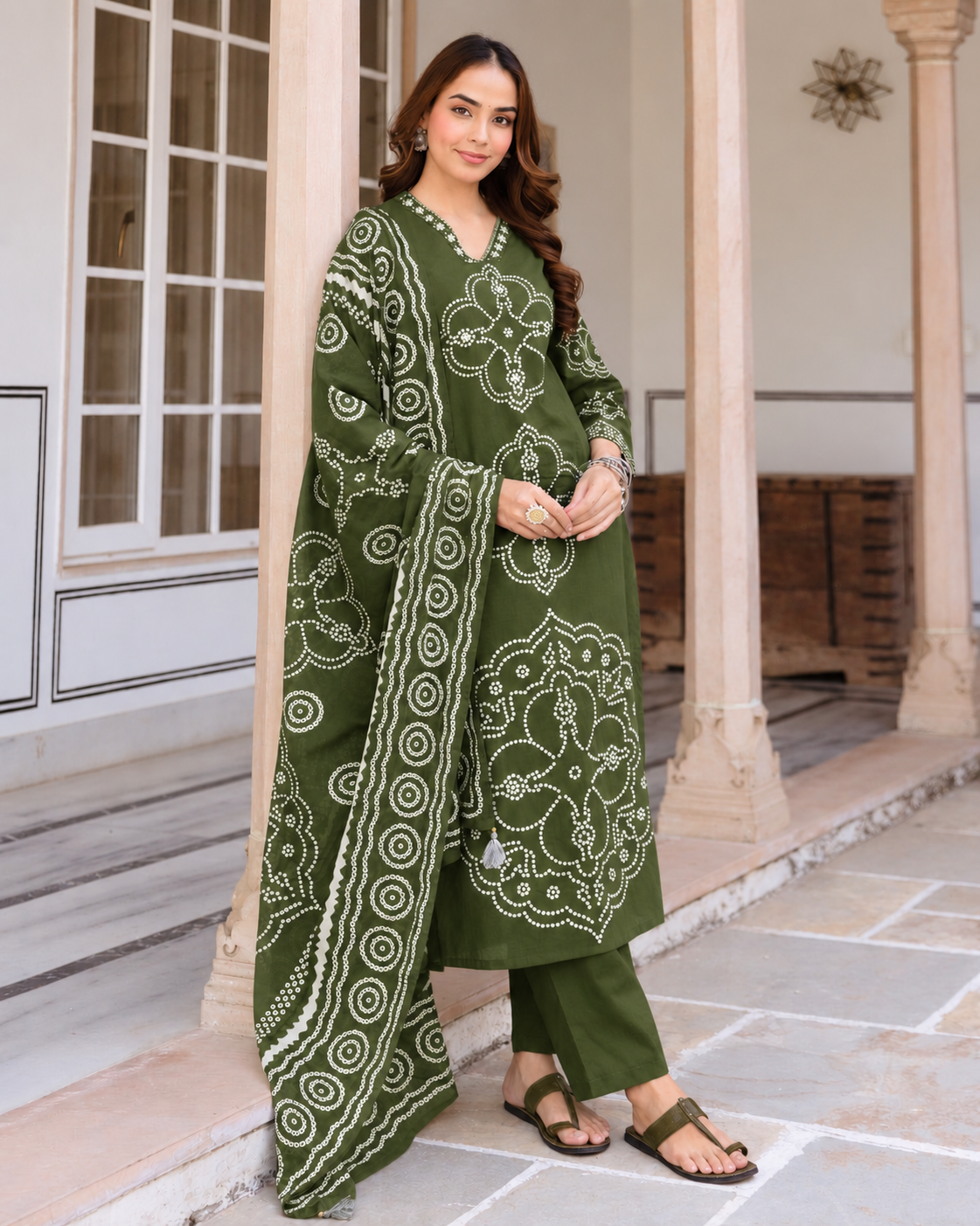 MEERA FAB Women's Pure Cotton Straight Kurta Set with Palazzo Pants & Dupatta|Ethnic wear|Kurti Suit Set for Women