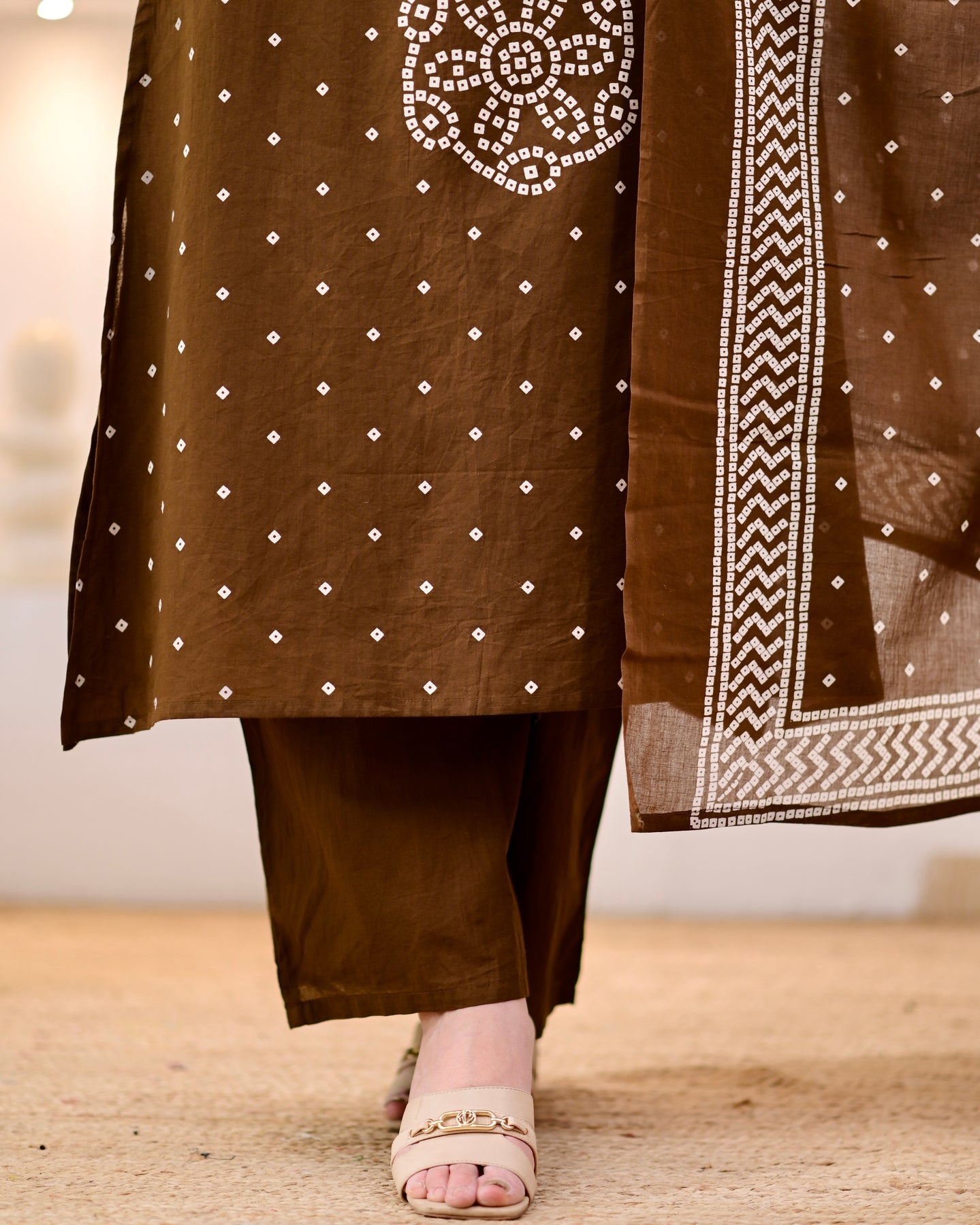 MEERA FAB Women's Pure Bandhej Cotton Straight Kurta Set with Palazzo Pants & Dupatta|Ethnic wear|Kurti Suit Set for Women