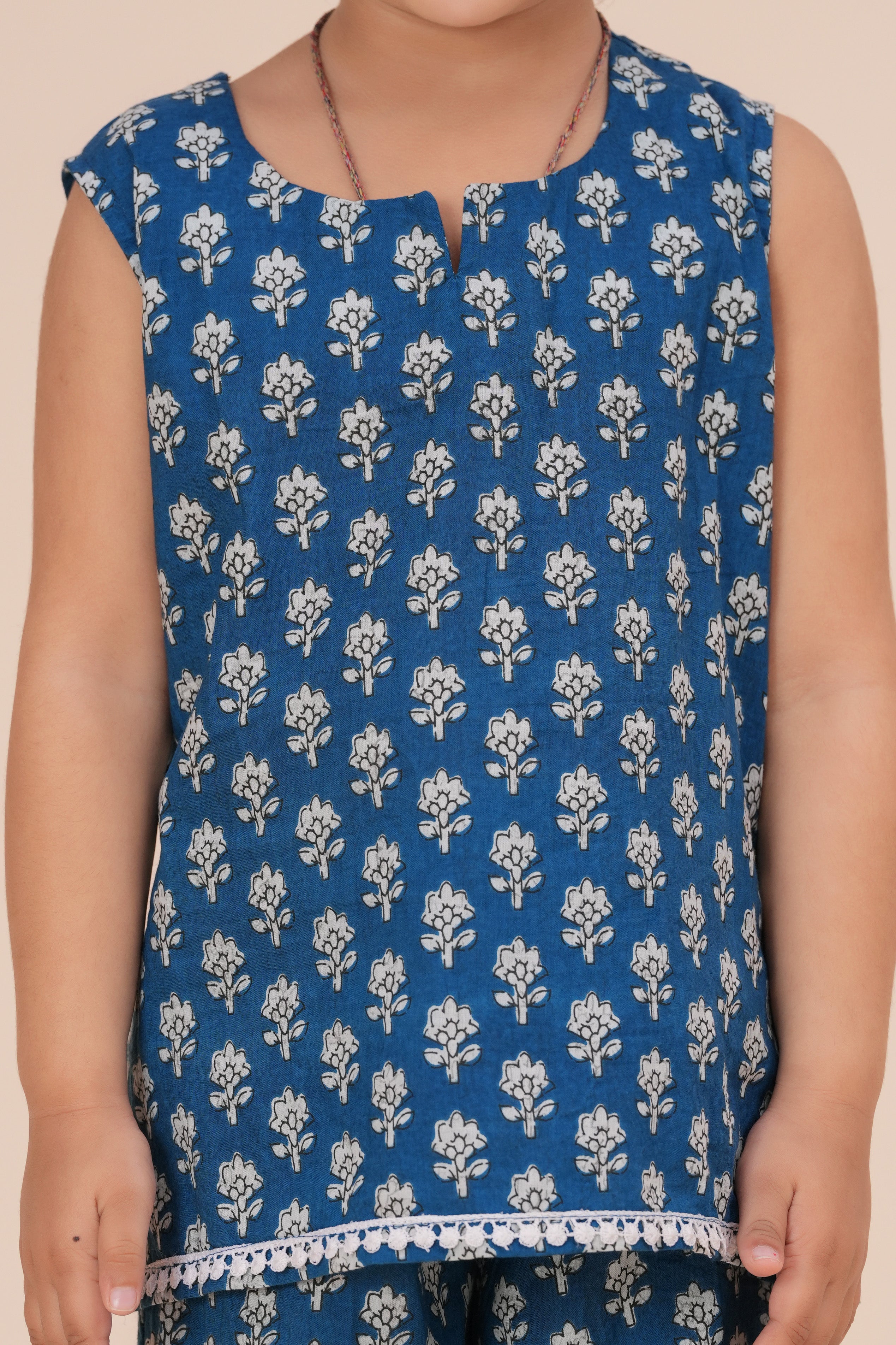 Girls Kids Pure Cotton Sleeveless Top with Palazzo Pant | Printed Co-Ord Set for Girls | Party, Festive,and Casual Wear (Blue)