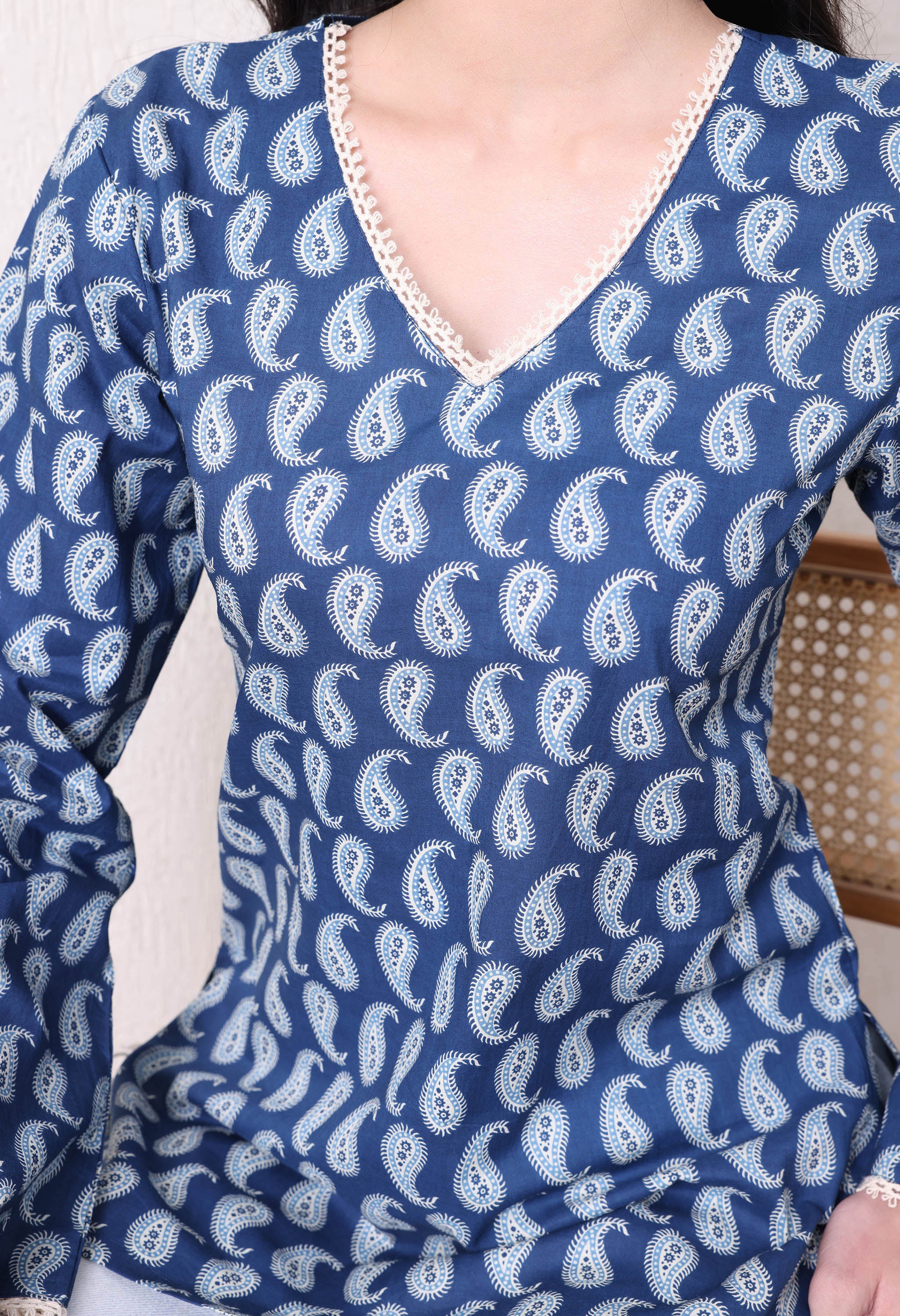 MEERA FAB Women's Floral Printed Cotton Short Top | Sanganeri Printed Top Full Sleeves | Short Kurti for Women