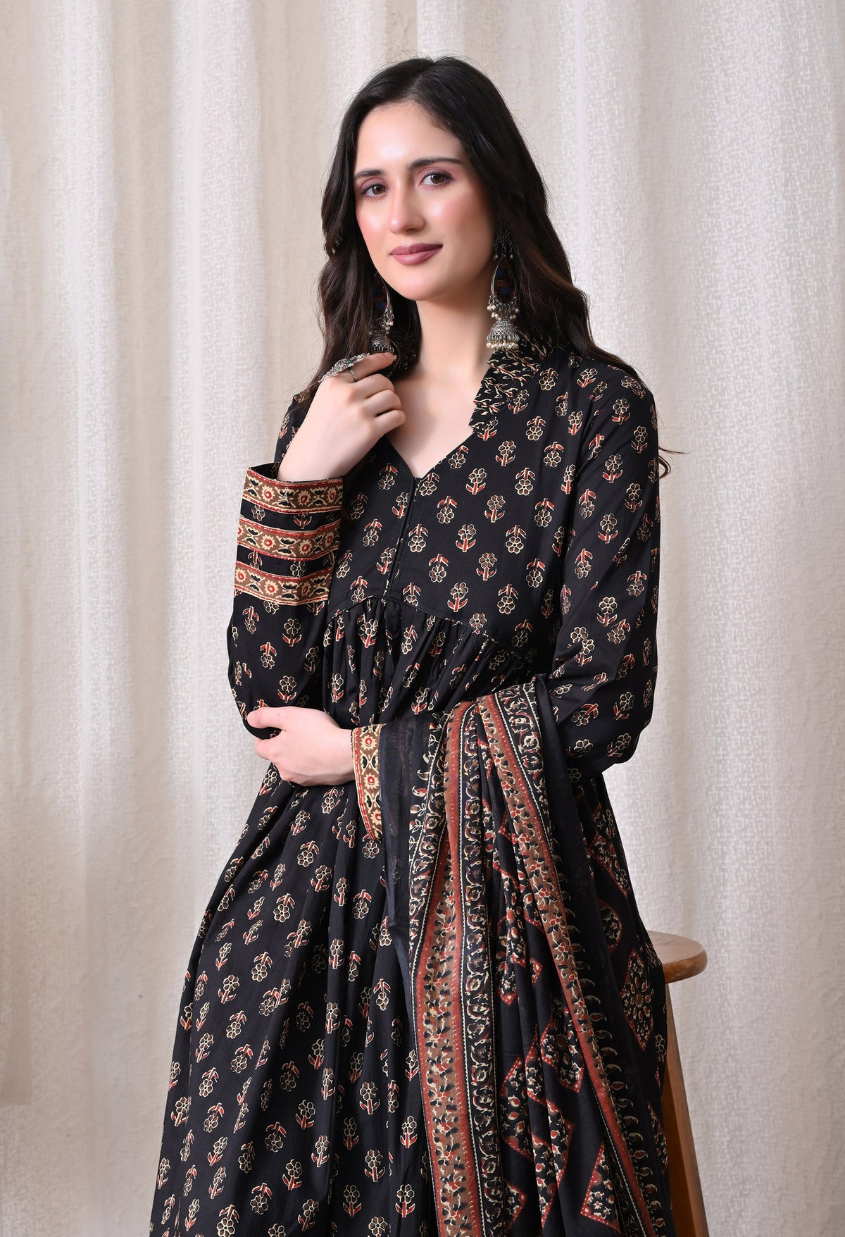 MEERA FAB Women Printed Regular Pure Cotton Anarkali Kurta with Palazzos & with Dupatta