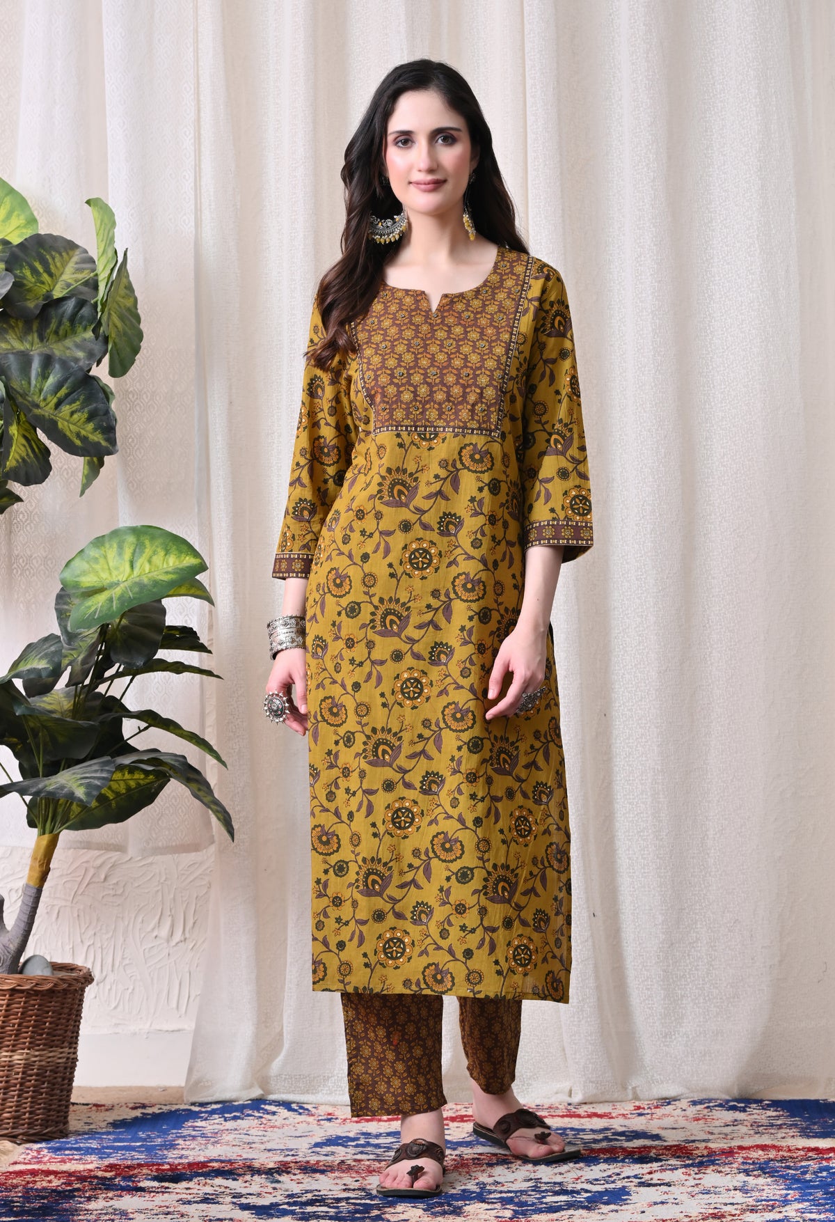 MEERA FAB Women Printed Regular Pure Cotton Straight Handwork Kurta with Palazzos & with Dupatta (Copy)