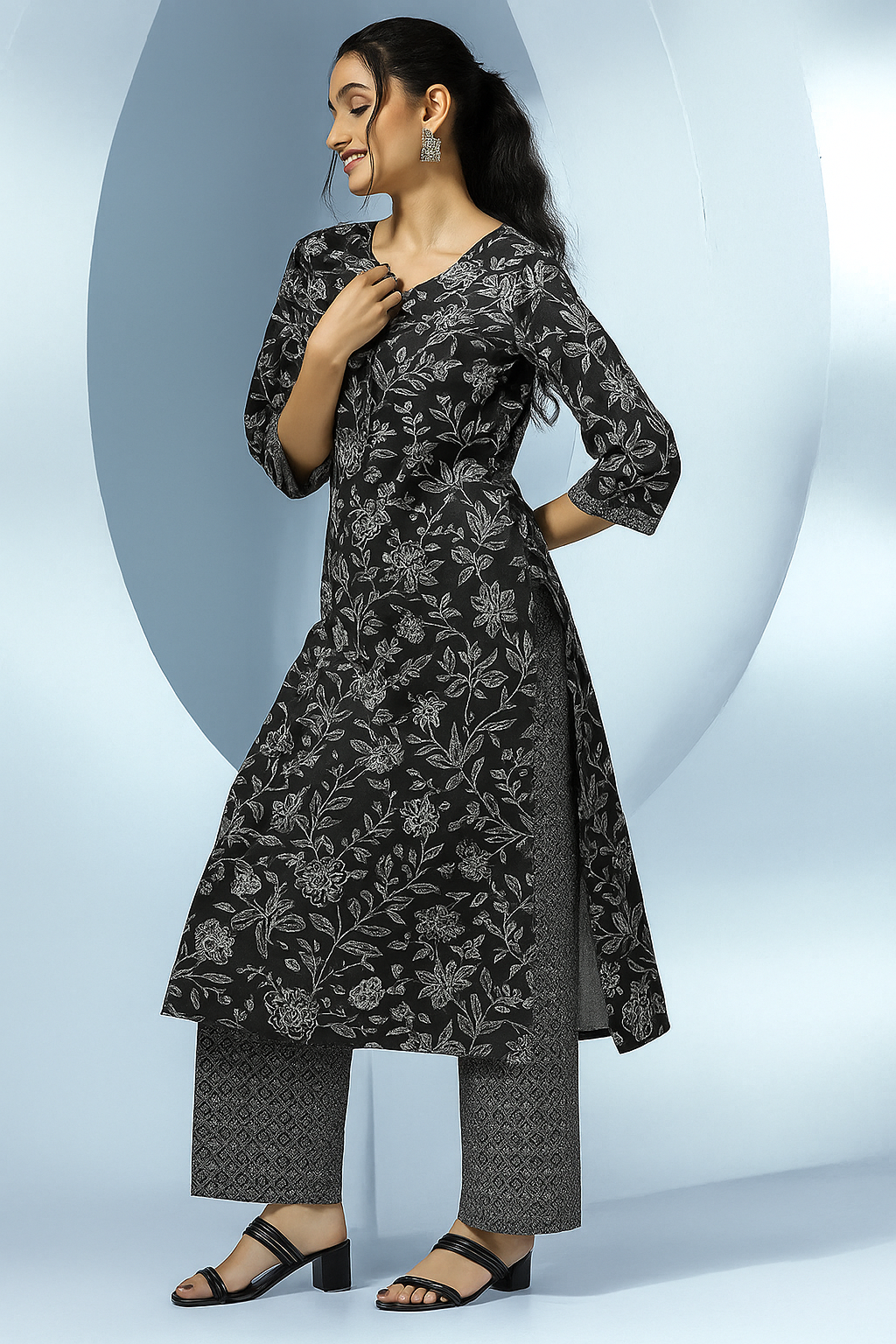 MEERA FAB Womens Pure Cotton Floral Printed Kurta with Palazzo & Dupatta