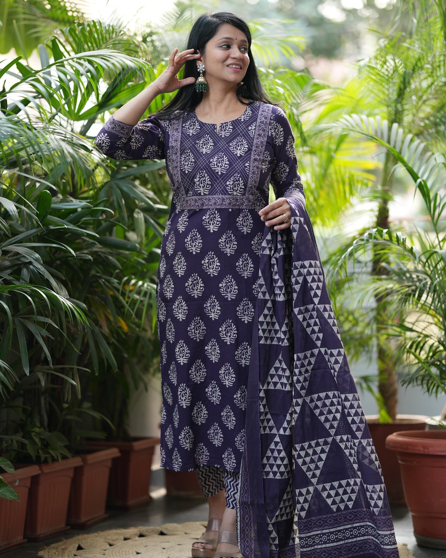 MEERA FAB Women's Pure Cotton Printed Straight Kurta Set with Palazzo Pants & Dupatta