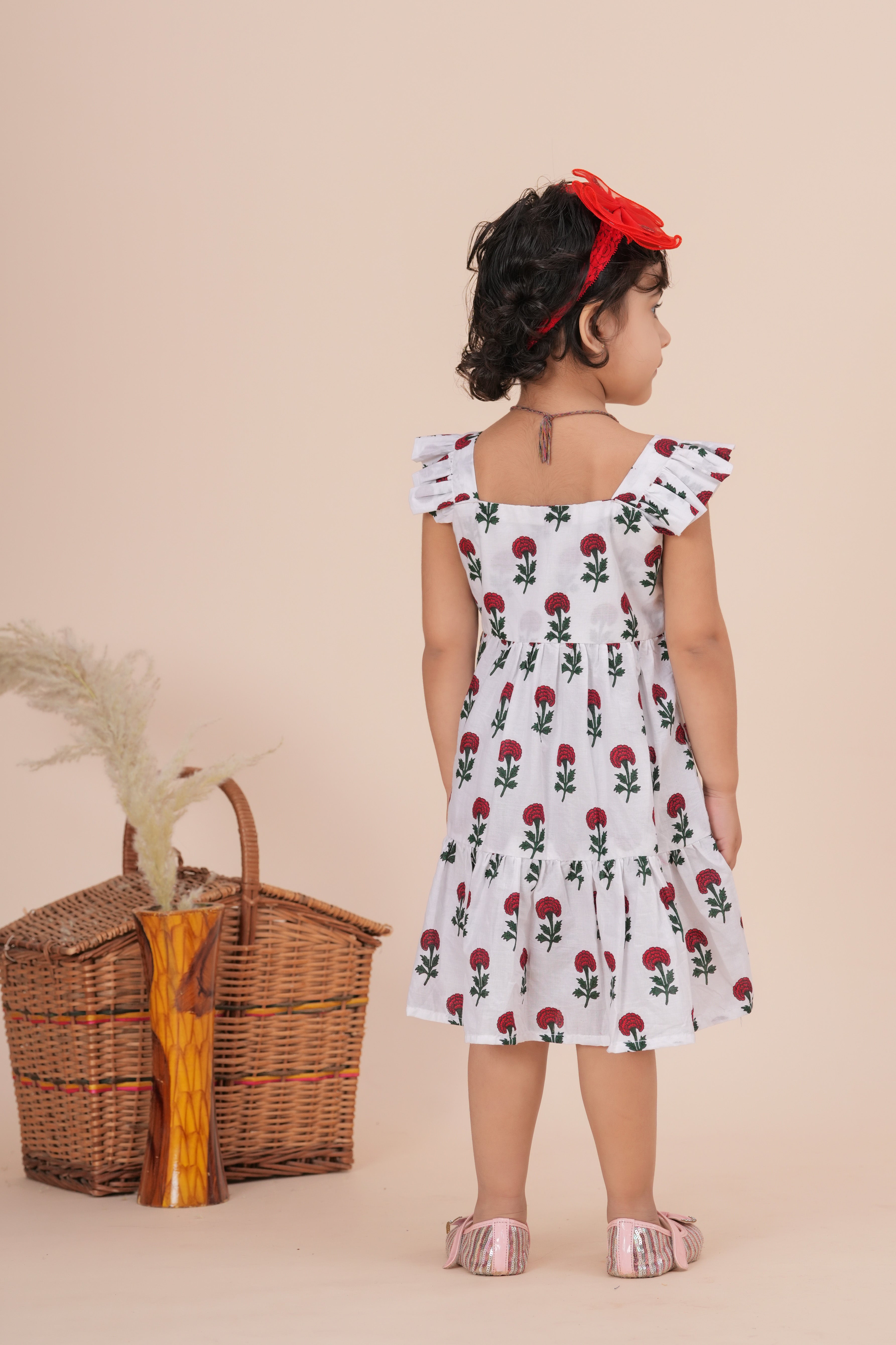 Girls Kids Pure Cotton Sleeveless Flare Dress | Floral Printed One-Piece Dress | Soft Breathable Cotton Outfit for Casual Wear