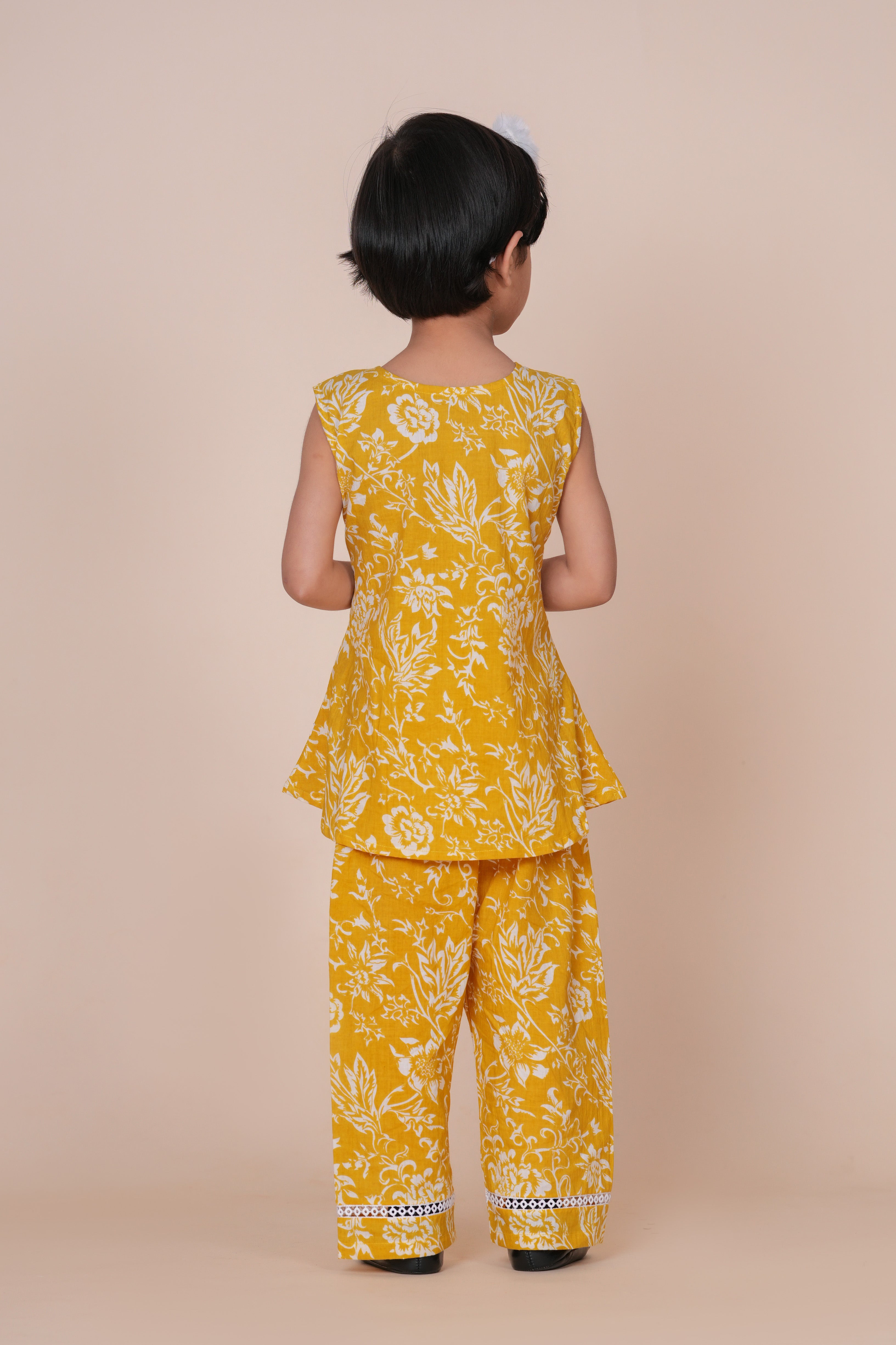 Girls Pure Cotton Top with Pant Set | Floral Printed Sleeveless Top with Palazzo Pants | Soft Breathable Co-ord Outfit