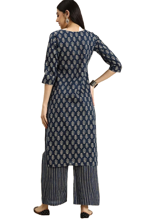 MEERA FAB Women's Cotton Printed Floral Straight Kurta with Palazzo