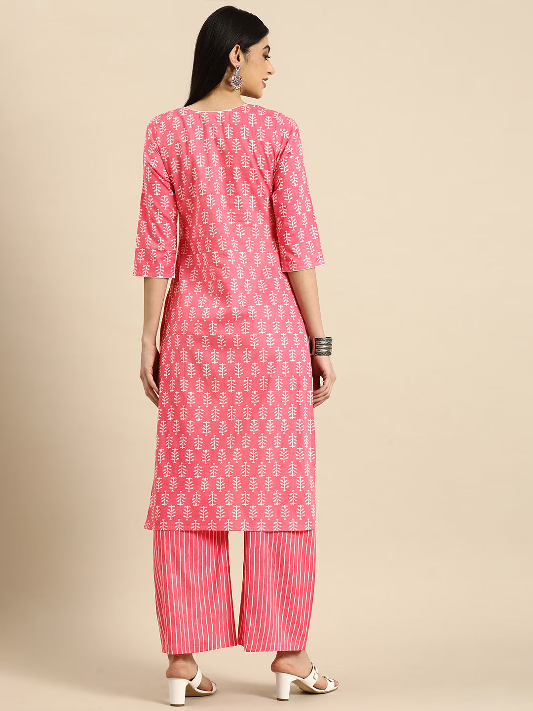 MEERA FAB Women's Cotton Printed Floral Straight Kurta with Palazzo