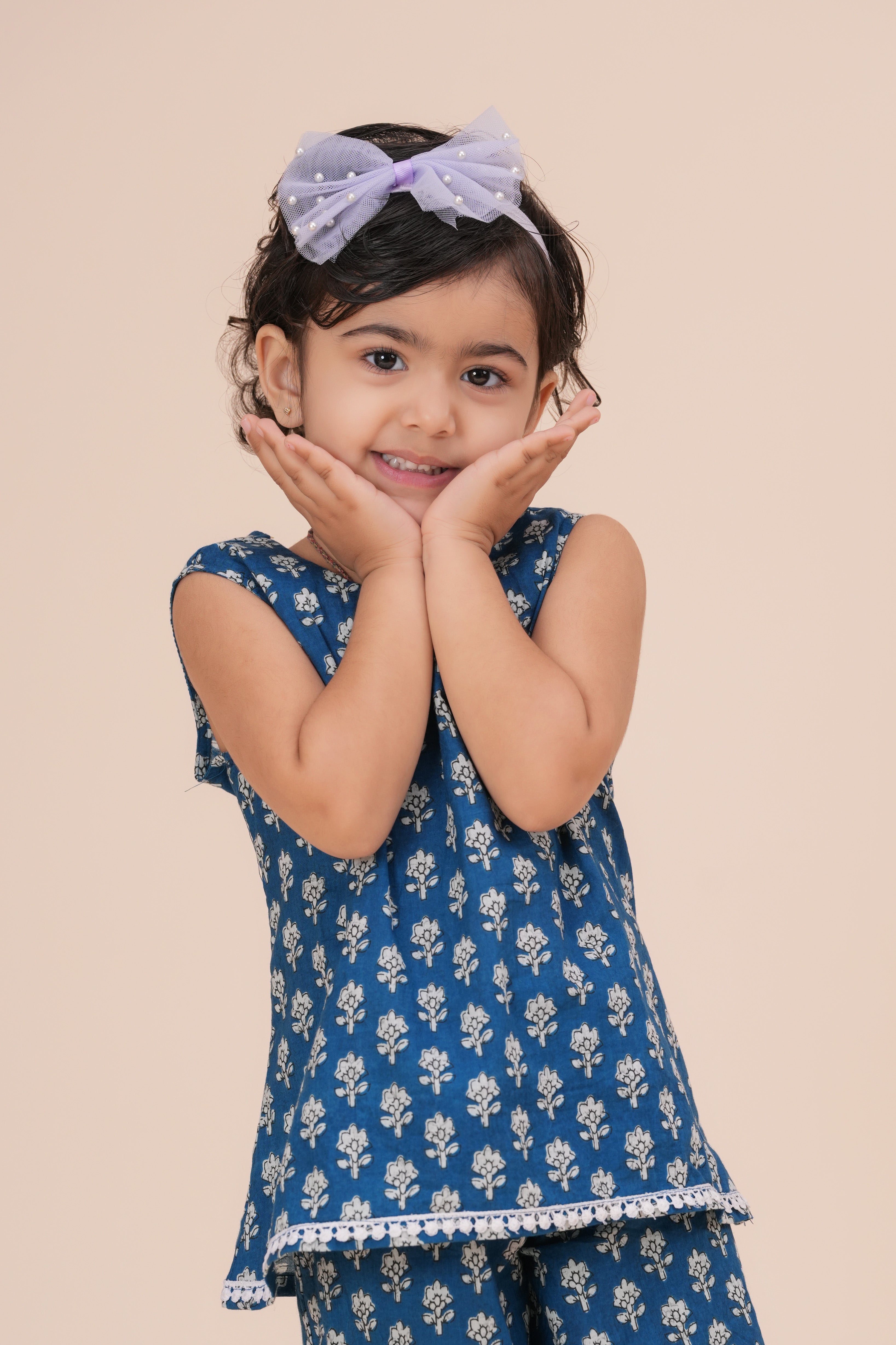 Girls Kids Pure Cotton Sleeveless Top with Palazzo Pant | Printed Co-Ord Set for Girls | Party, Festive,and Casual Wear (Blue)