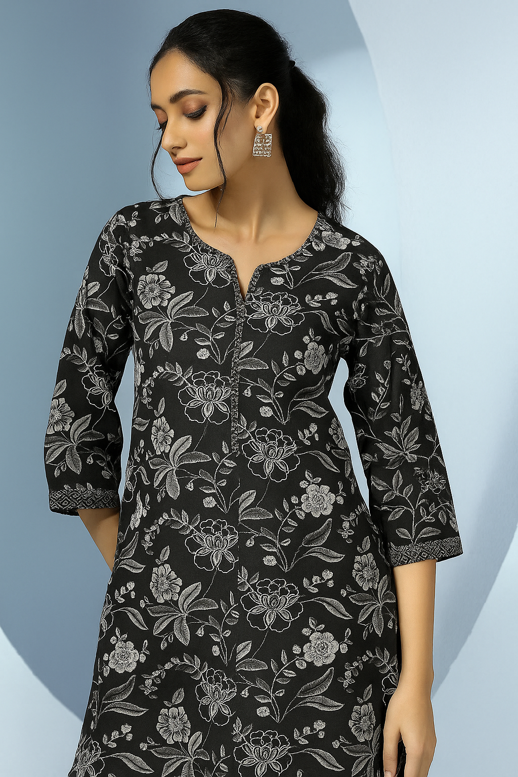 MEERA FAB Womens Pure Cotton Floral Printed Kurta with Palazzo & Dupatta