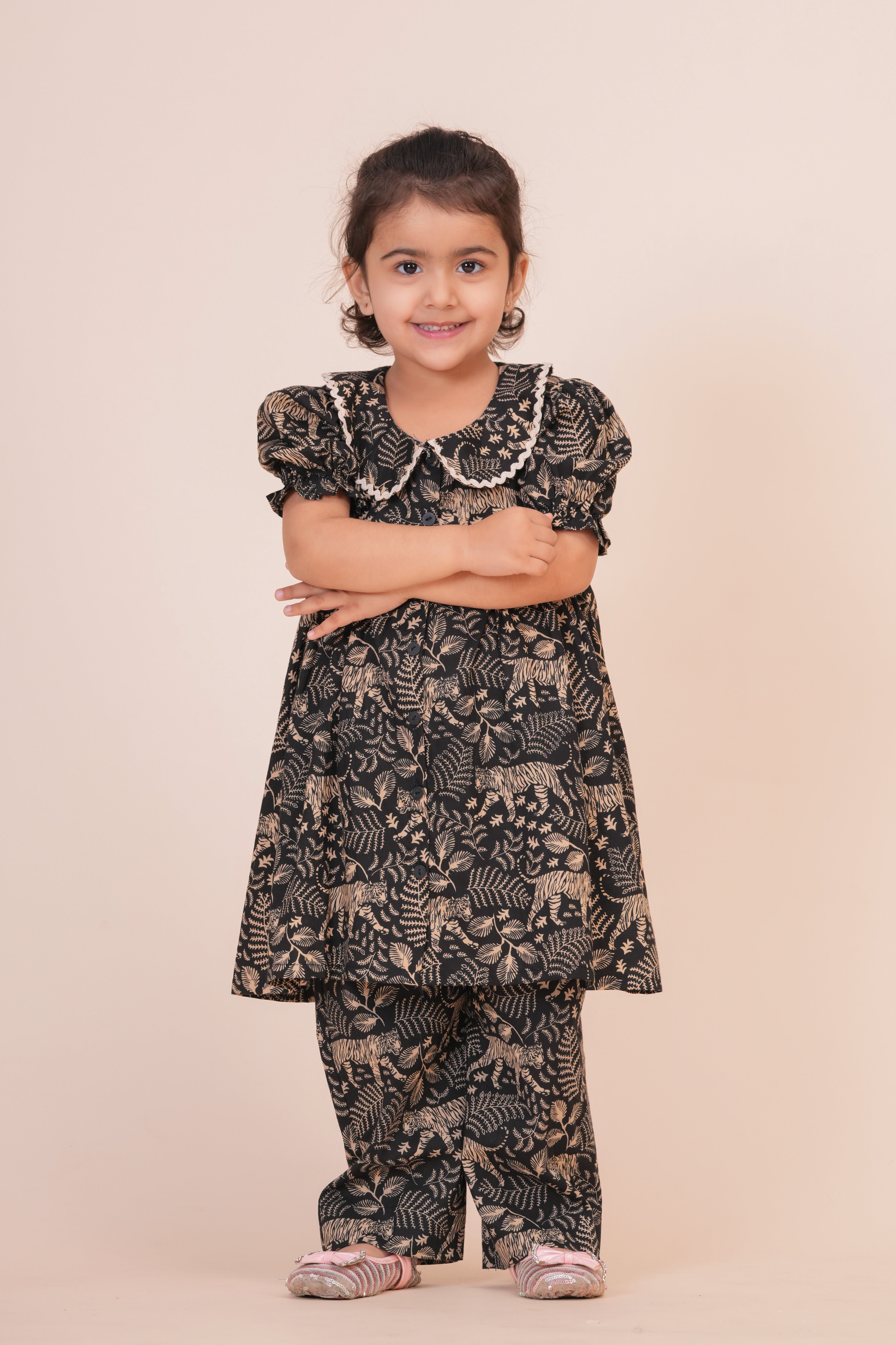 Girls Pure Cotton Regular Fit Kurti Palazzo Set | Printed Half Sleeve Kurti with Palazzo Pant Set for Kids | Traditional Ethnic Co-Ord Outfit