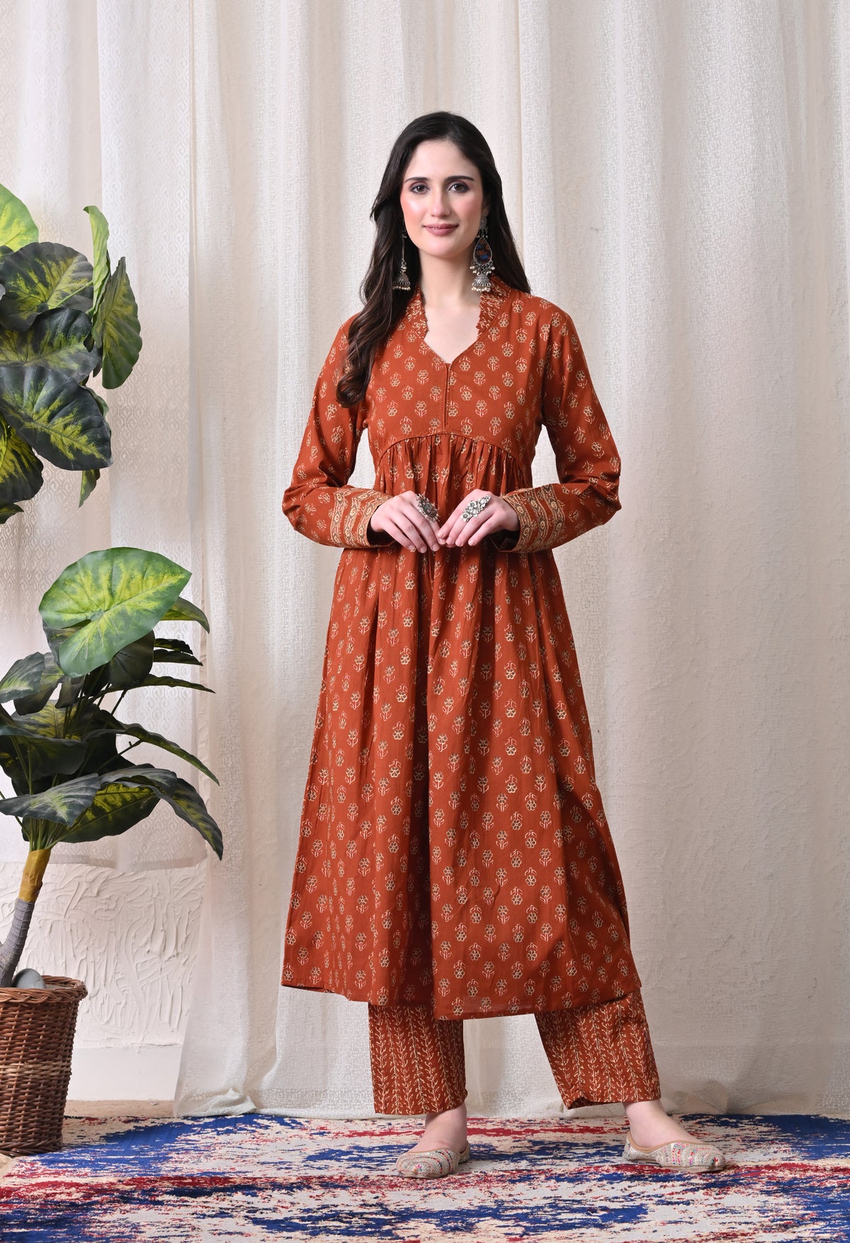 MEERA FAB Women Printed Regular Pure Cotton Anarkali Kurta with Palazzos & with Dupatta