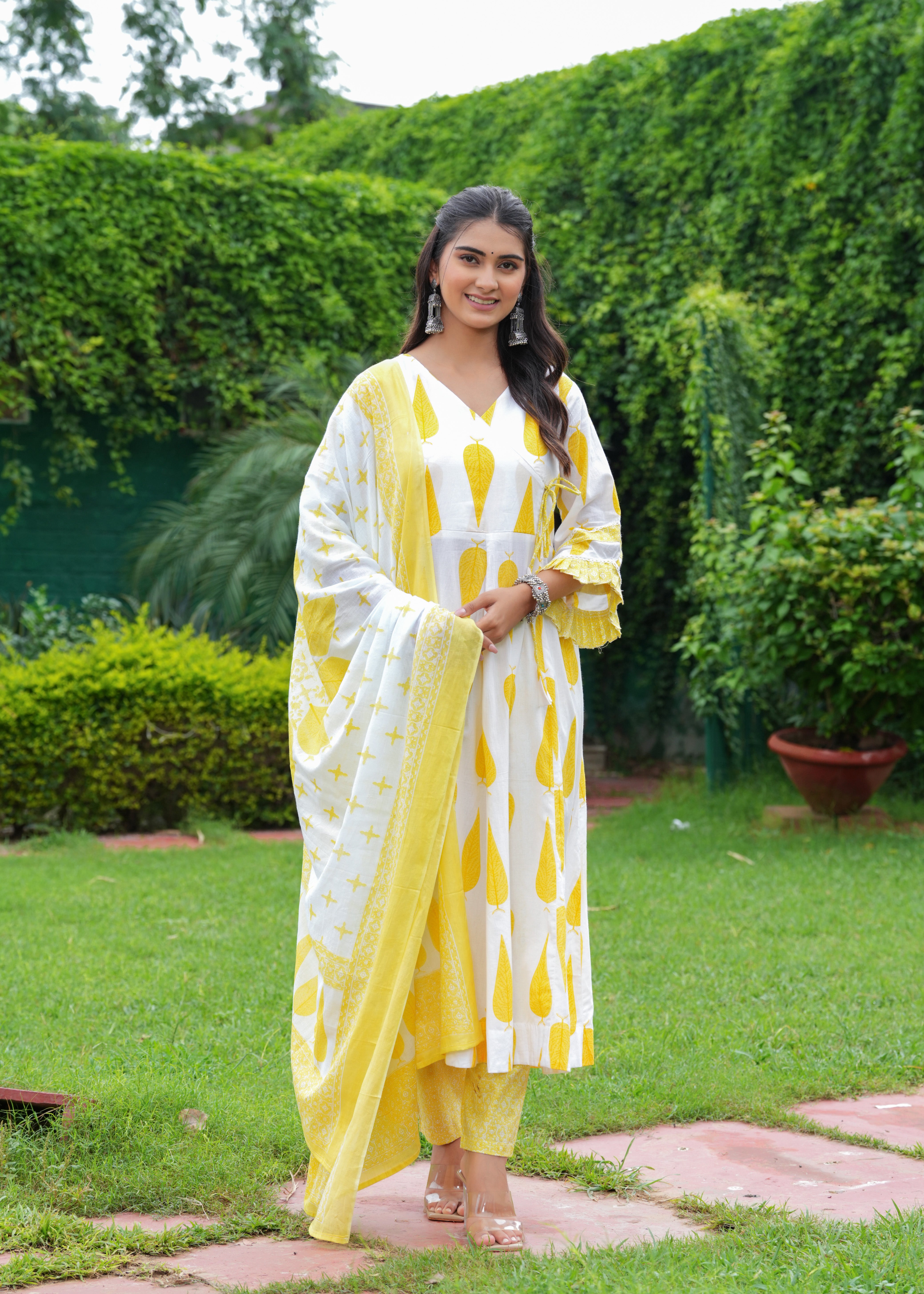 MEERA FAB Women's Cotton Blend Anarkali Printed Kurta with Palazzo & Dupatta