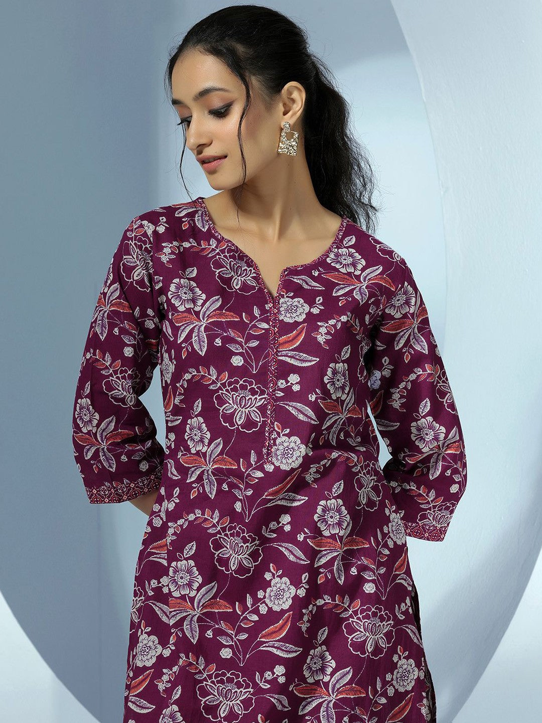 MEERA FAB Womens Pure Cotton Floral Printed Kurta with Palazzo & Dupatta