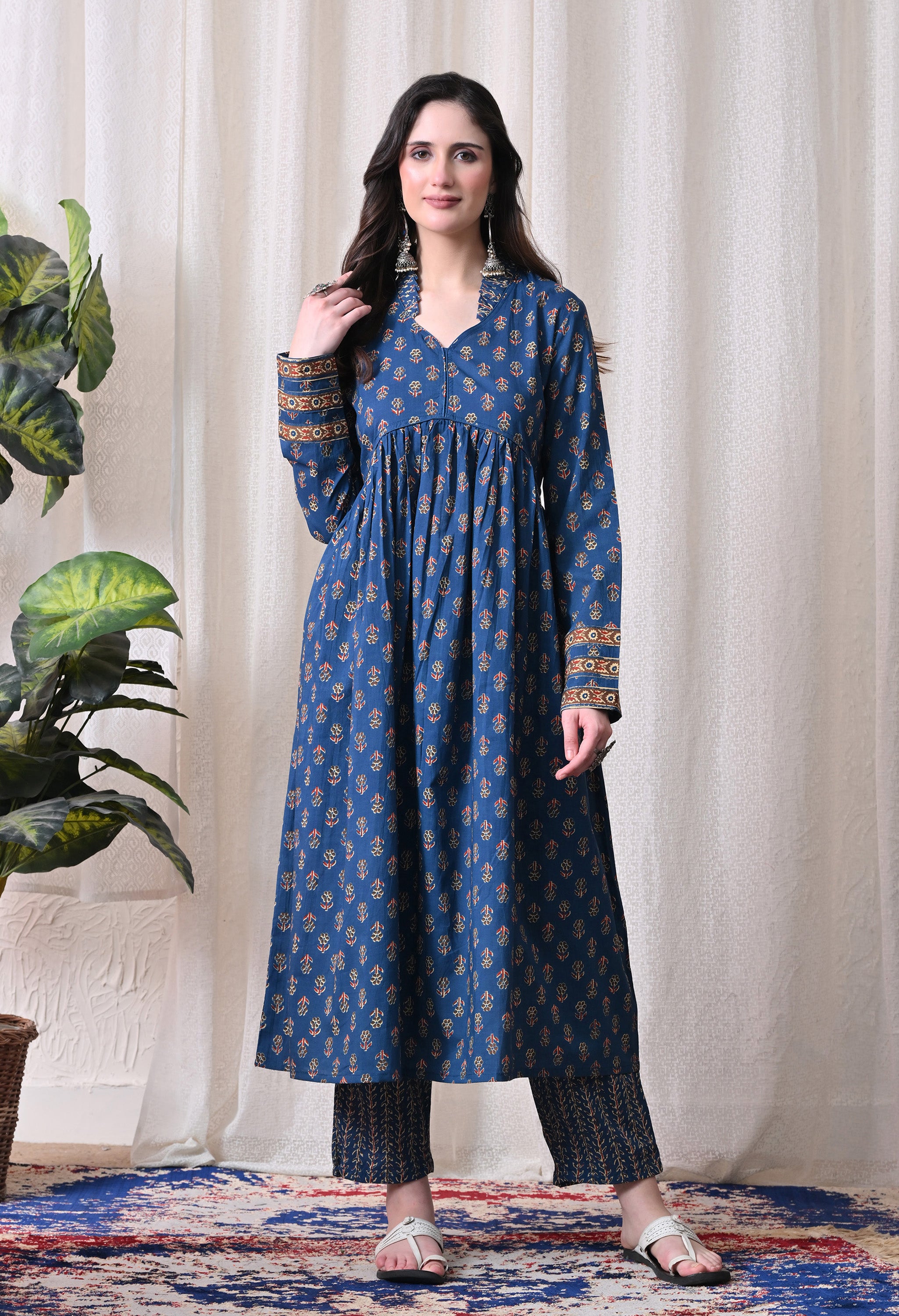 MEERA FAB Women Printed Regular Pure Cotton Anarkali Kurta with Palazzos & with Dupatta