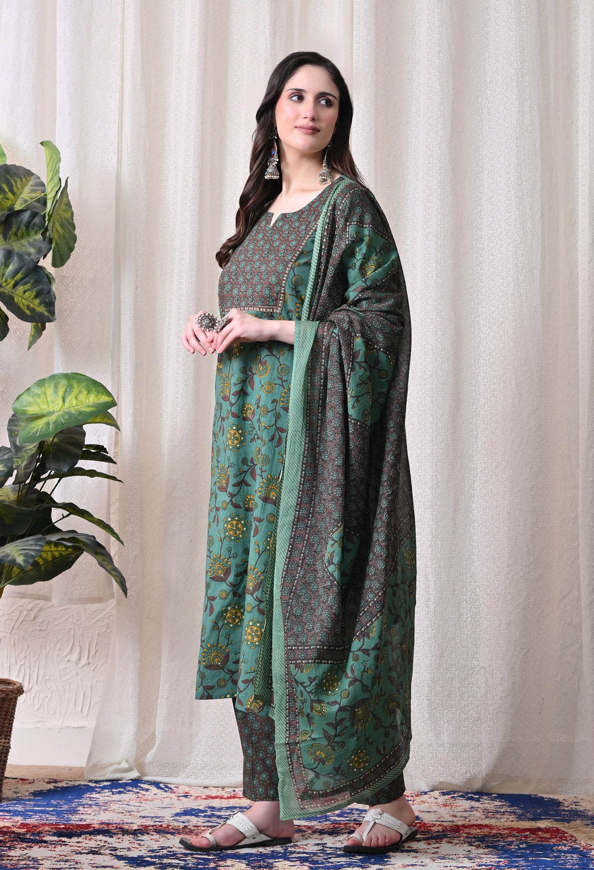 MEERA FAB Women Printed Regular Pure Cotton Straight Handwork Kurta with Palazzos & with Dupatta (Copy)