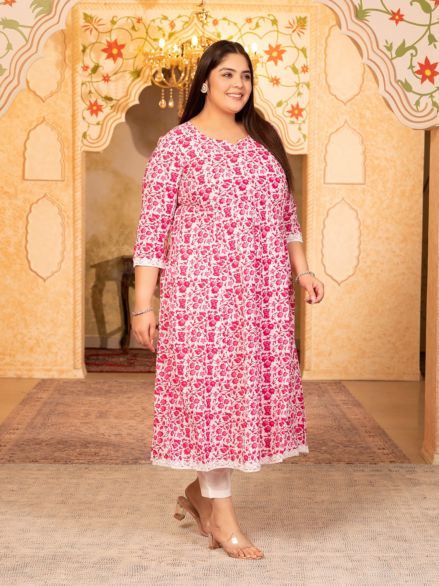 MEERA FAB Women's Pure Cotton Printed Anarkali Kurta with Palazzos & Dupatta