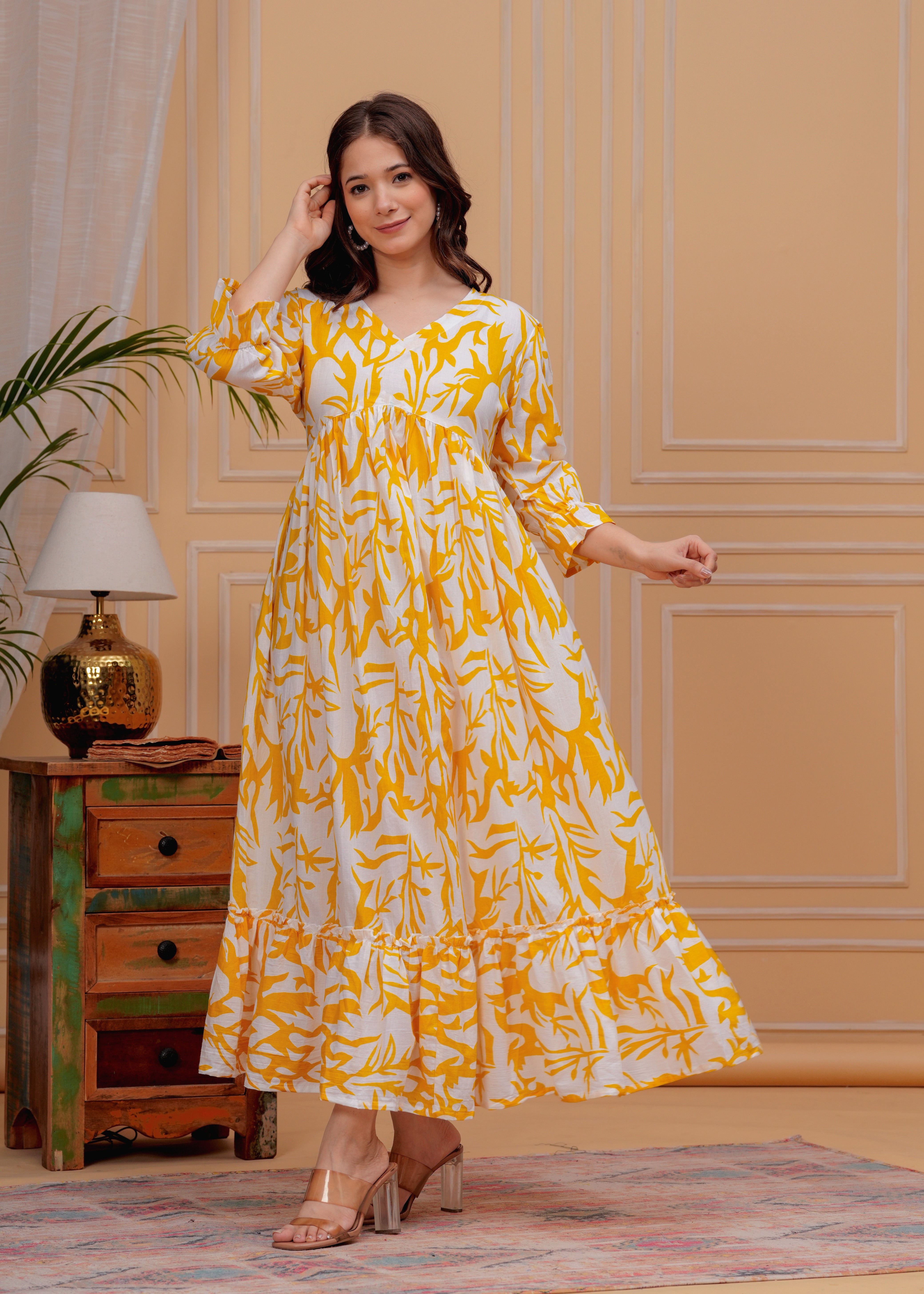 MEERA FAB Women's Pure Cotton Regular Fit Anarkali Floral Printed Regular Kurta