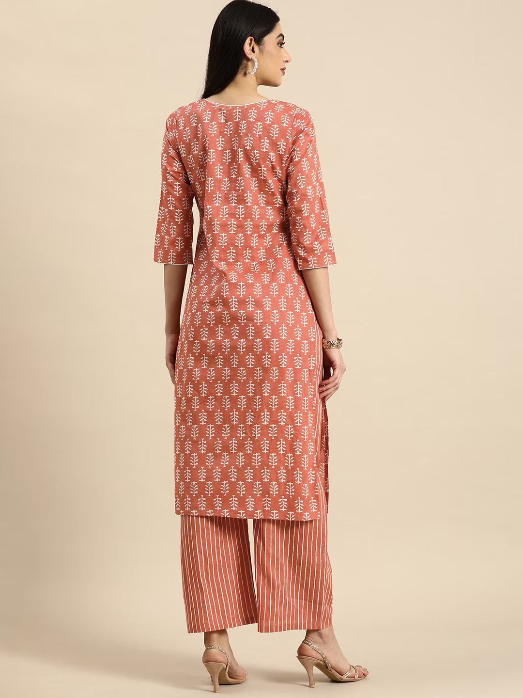 MEERA FAB Women's Cotton Printed Floral Straight Kurta with Palazzo