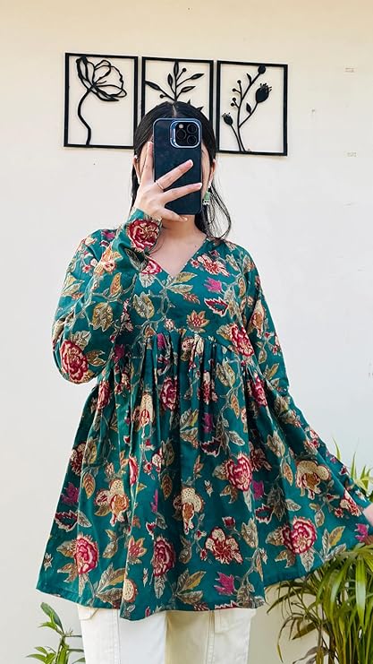 MEERA FAB Cotton Short Kurti Stylish Women's Floral Printed Top