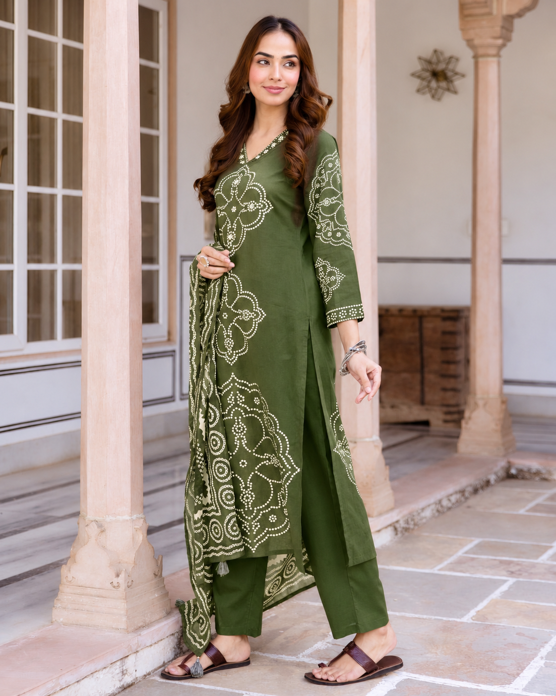 MEERA FAB Women's Pure Cotton Straight Kurta Set with Palazzo Pants & Dupatta|Ethnic wear|Kurti Suit Set for Women