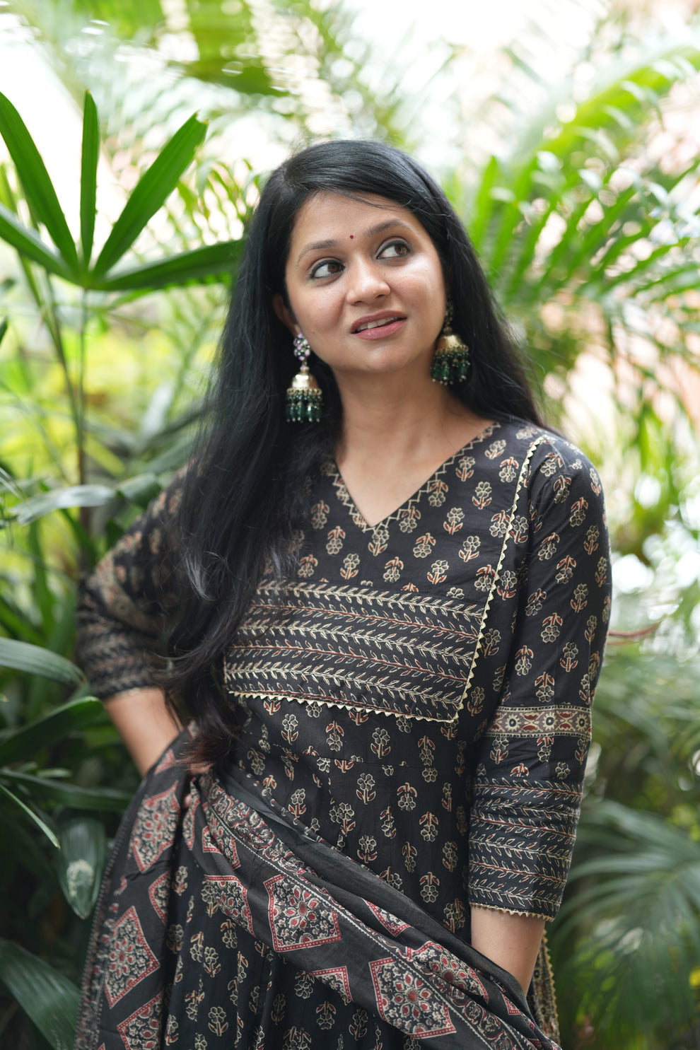 MEERA FAB Women Black Printed Regular Pure Cotton Anarkali Kurta with Palazzos & with Dupatta