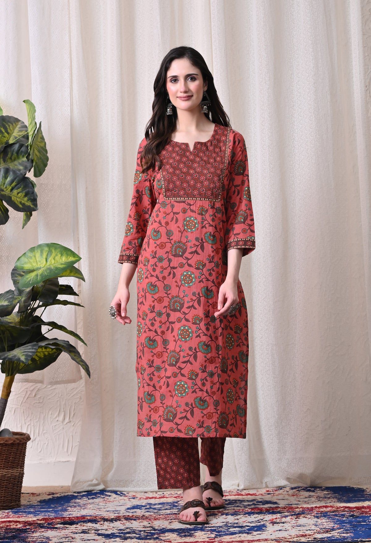 MEERA FAB Women Printed Regular Pure Cotton Straight Handwork Kurta with Palazzos & with Dupatta (Copy)