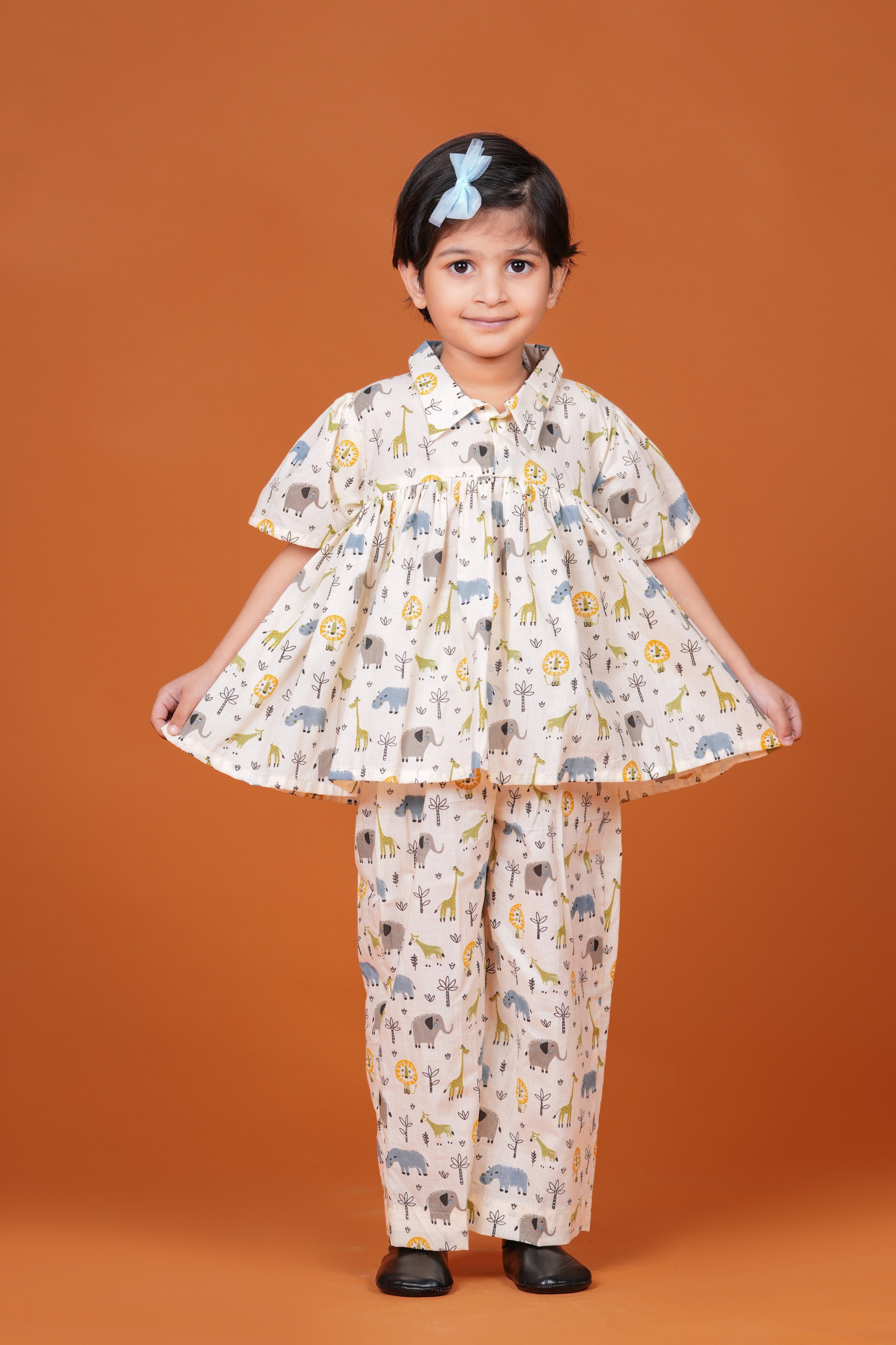 Girls Kids Pure Cotton Top and Pant Set | Printed Half Sleeve Top with Palazzo Pants | Soft Breathable Co-Ord Outfit