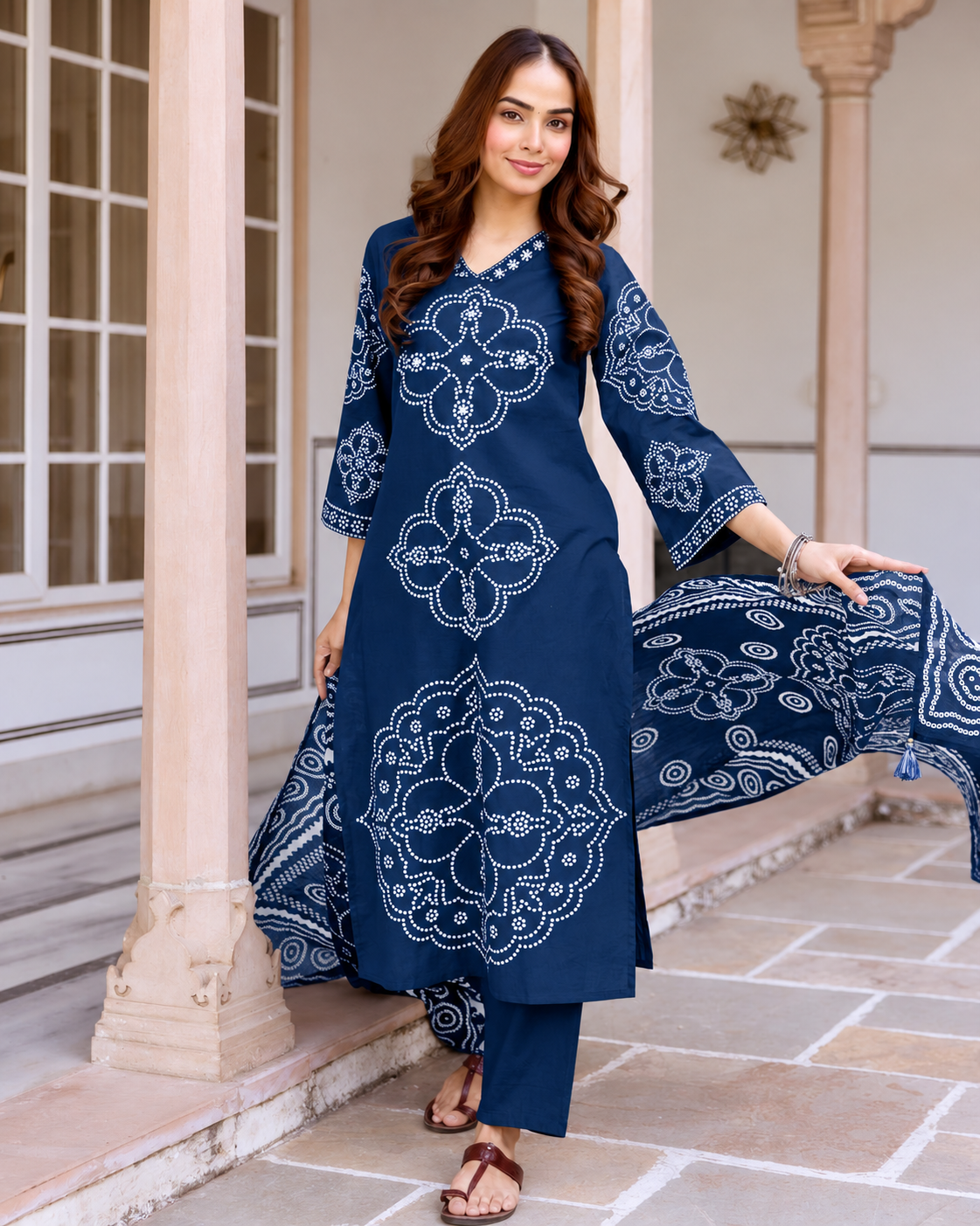 MEERA FAB Women's Pure Cotton Straight Kurta Set with Palazzo Pants & Dupatta|Ethnic wear|Kurti Suit Set for Women