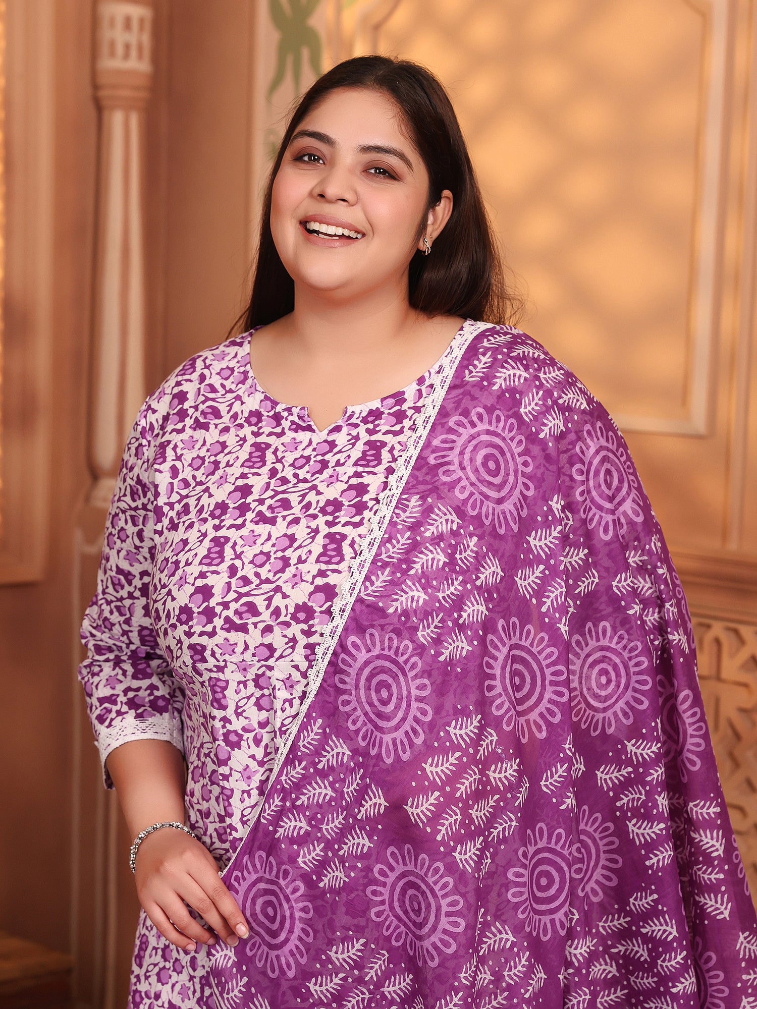 MEERA FAB Women's Pure Cotton Printed Anarkali Kurta with Palazzos & Dupatta