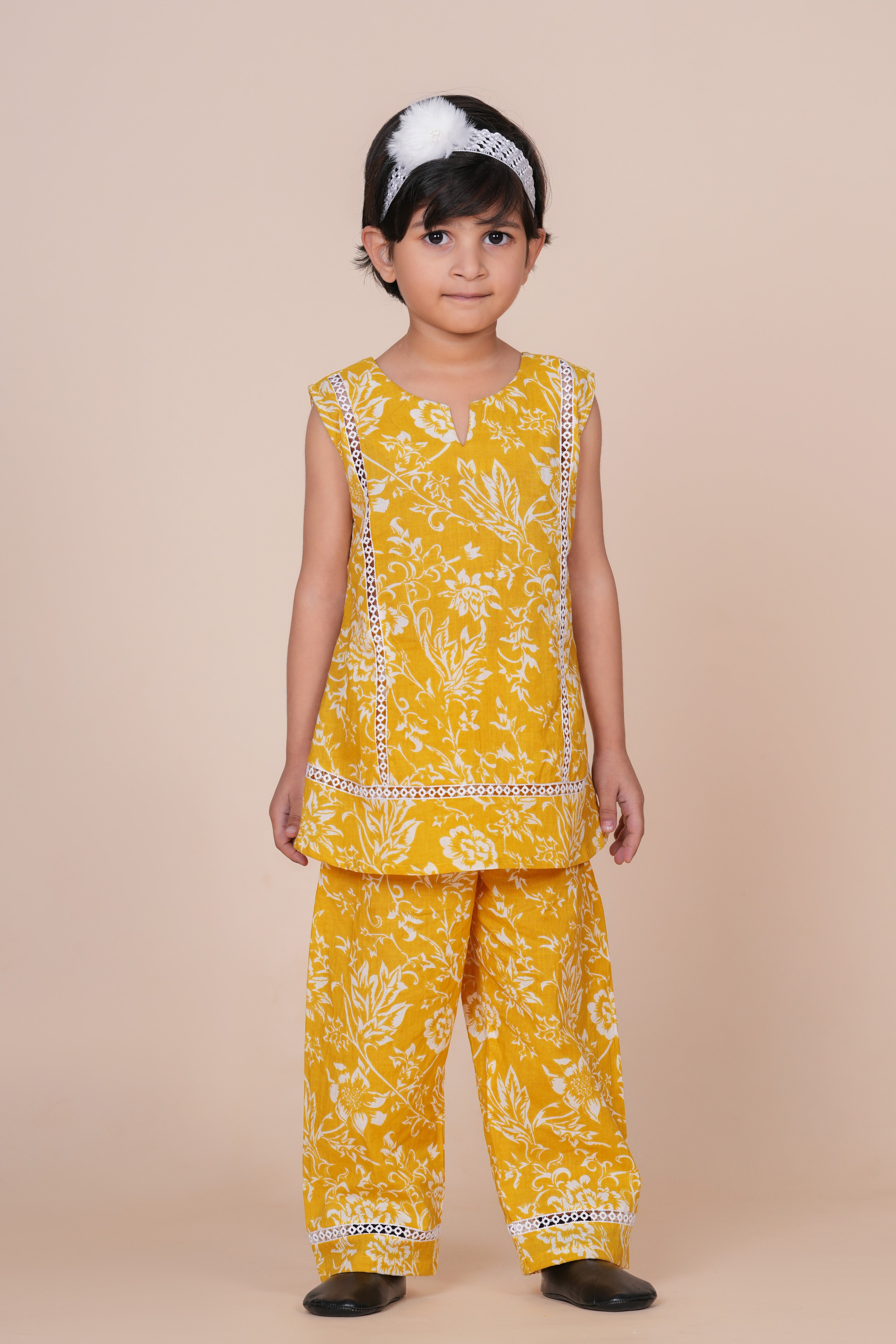 Girls Pure Cotton Top with Pant Set | Floral Printed Sleeveless Top with Palazzo Pants | Soft Breathable Co-ord Outfit