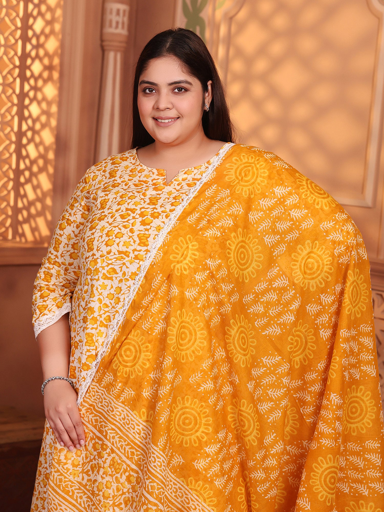 MEERA FAB Women's Pure Cotton Printed Anarkali Kurta with Palazzos & Dupatta