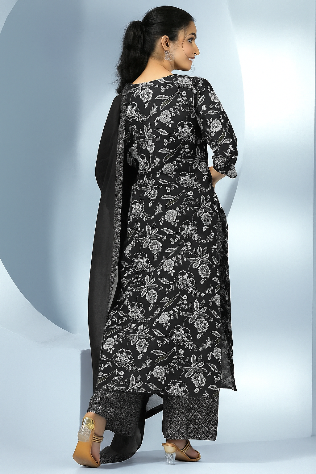 MEERA FAB Womens Pure Cotton Floral Printed Kurta with Palazzo & Dupatta