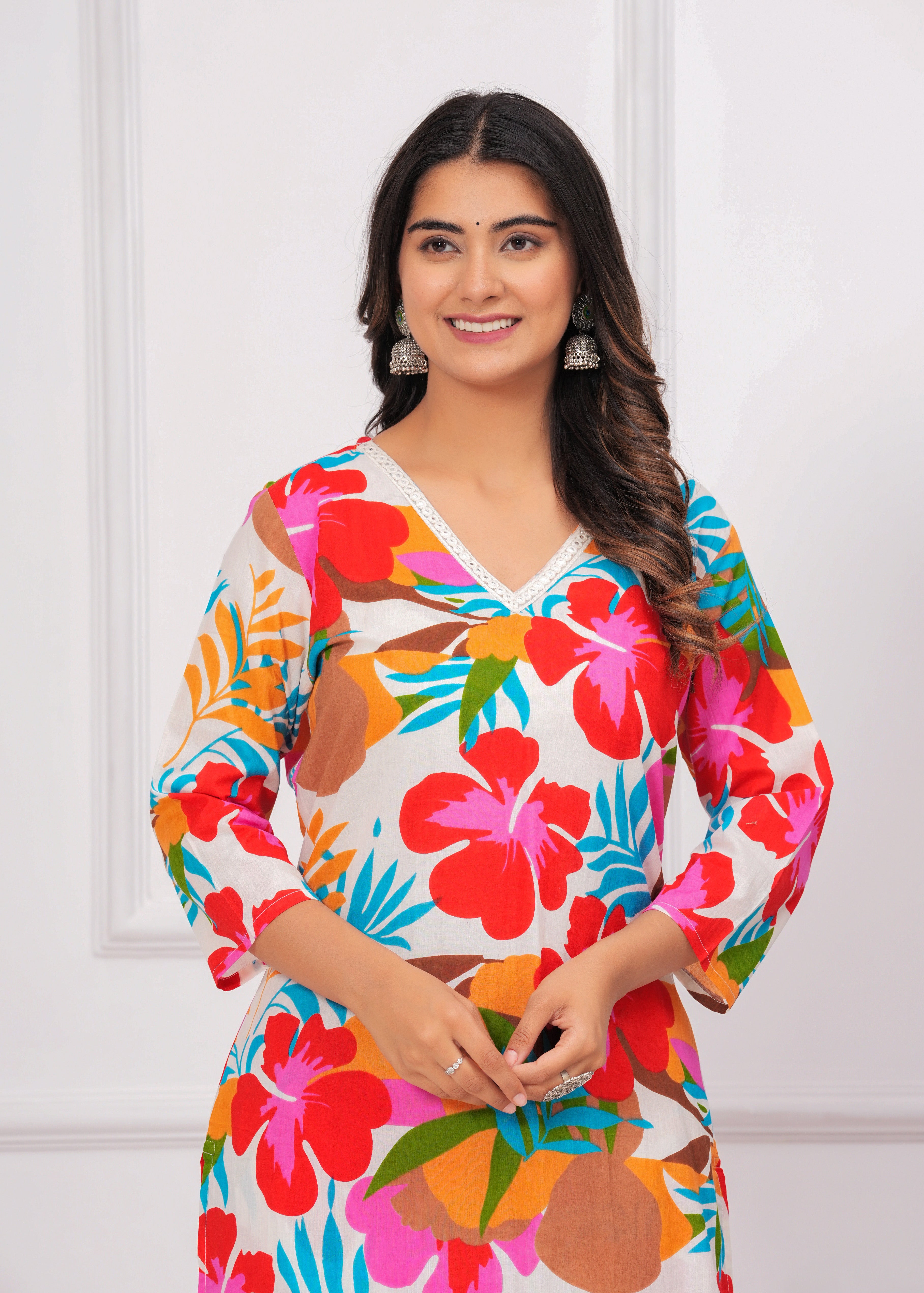 MEERA FAB Women's Cotton Blend Straight Printed Kurta with Palazzo