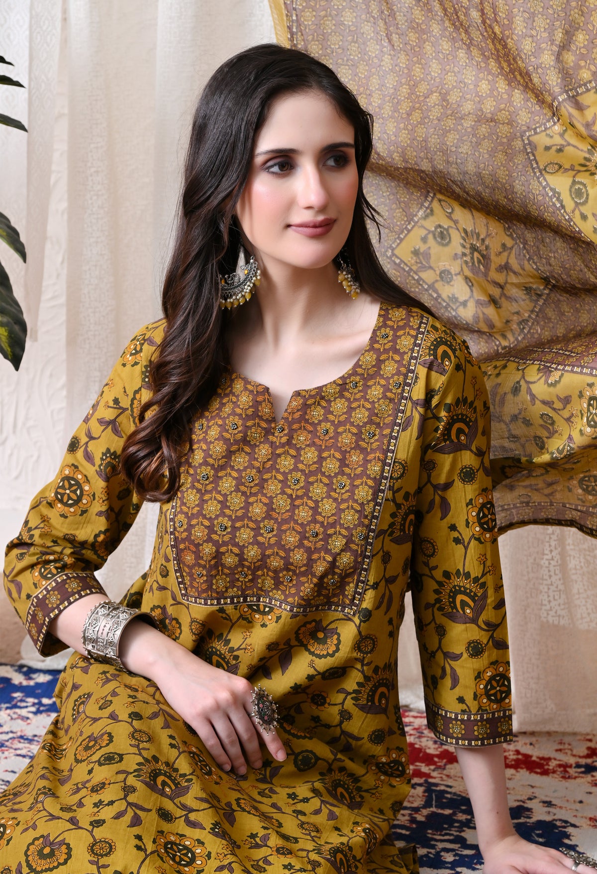 MEERA FAB Women Printed Regular Pure Cotton Straight Handwork Kurta with Palazzos & with Dupatta (Copy)