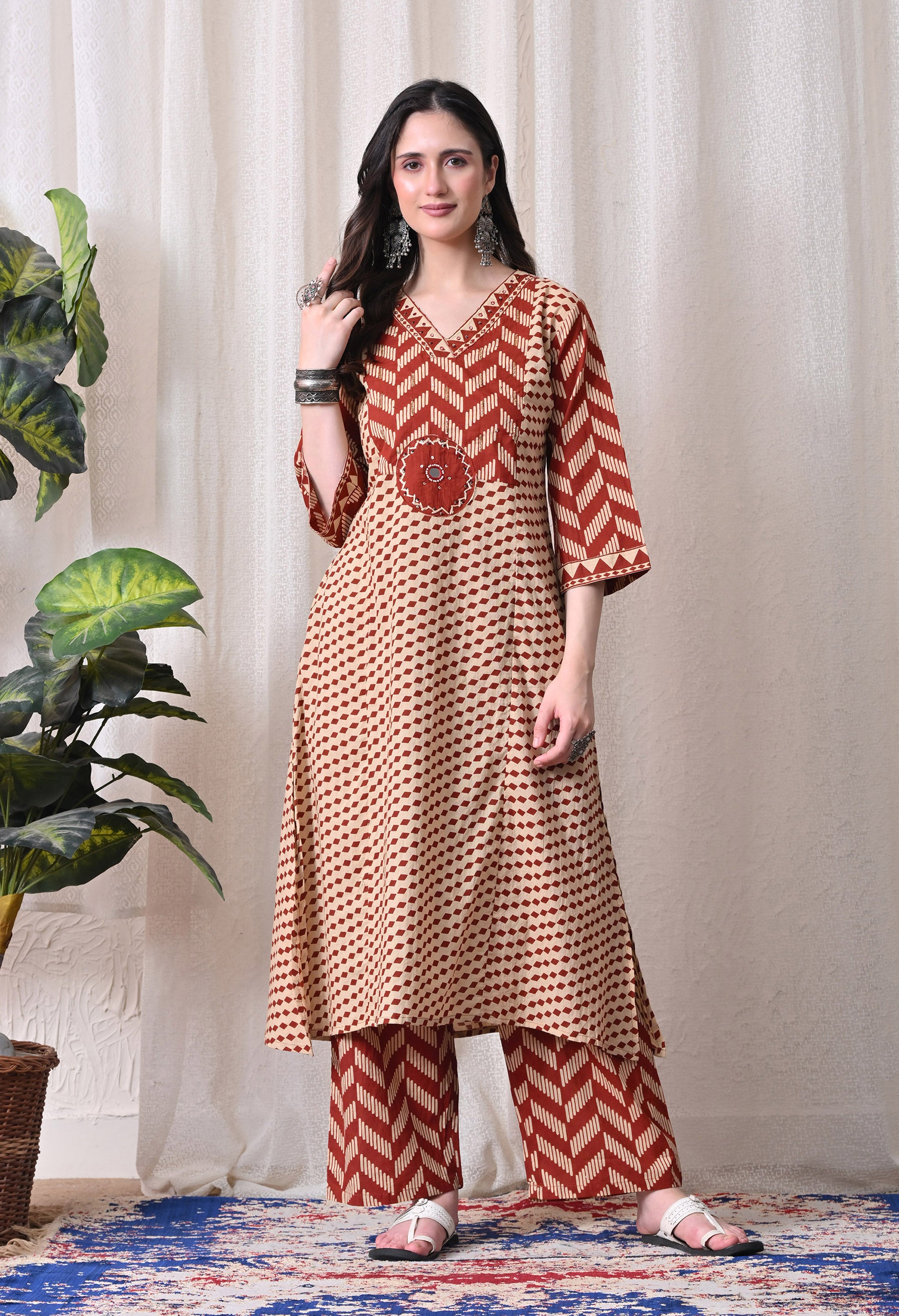 MEERA FAB Women Printed Regular Pure Cotton Straight Embroidery Kurta with Palazzos & with Dupatta
