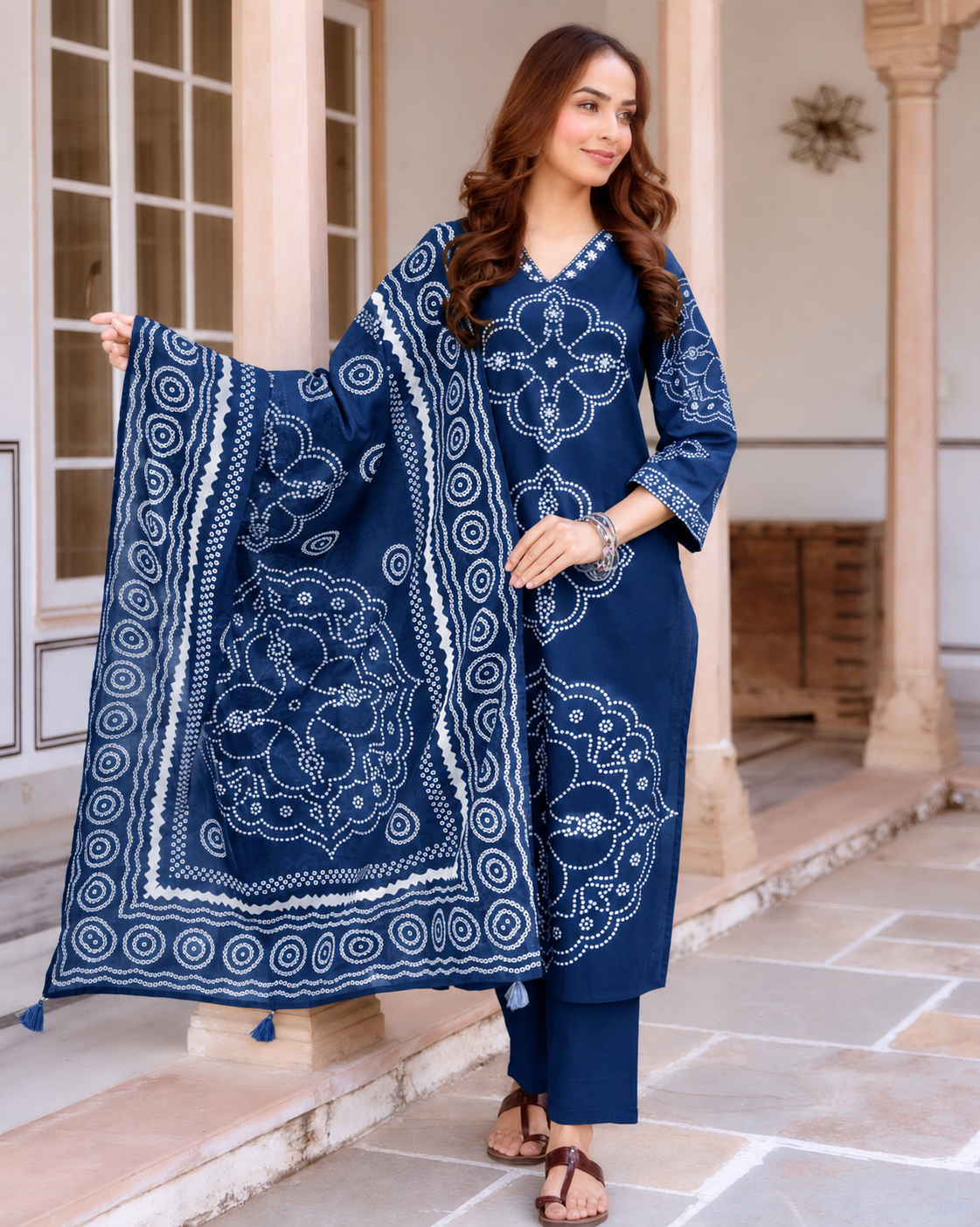 MEERA FAB Women's Pure Cotton Straight Kurta Set with Palazzo Pants & Dupatta|Ethnic wear|Kurti Suit Set for Women