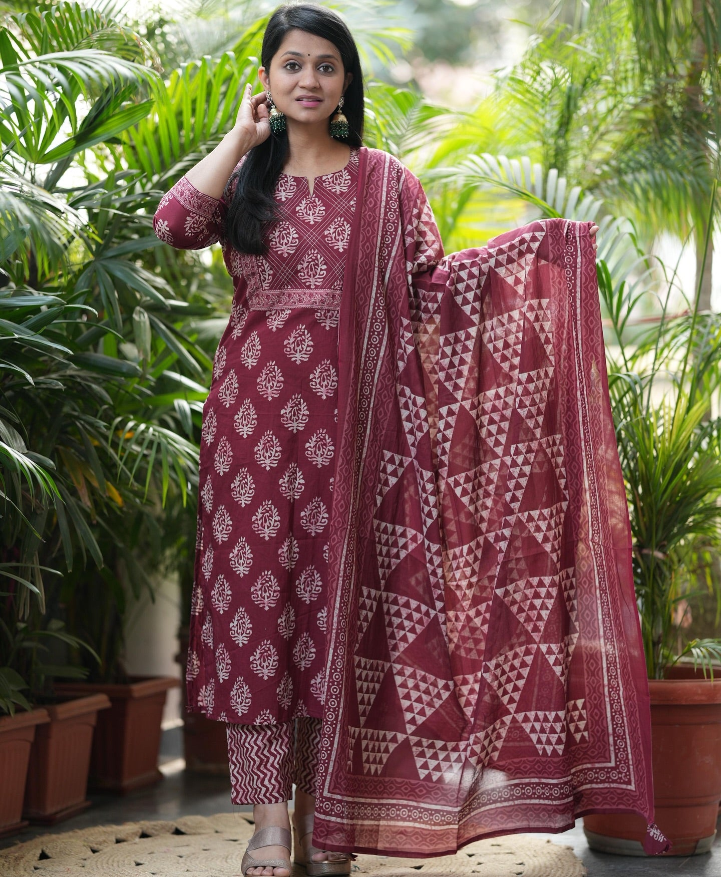 MEERA FAB Women's Pure Cotton Printed Straight Kurta Set with Palazzo Pants & Dupatta