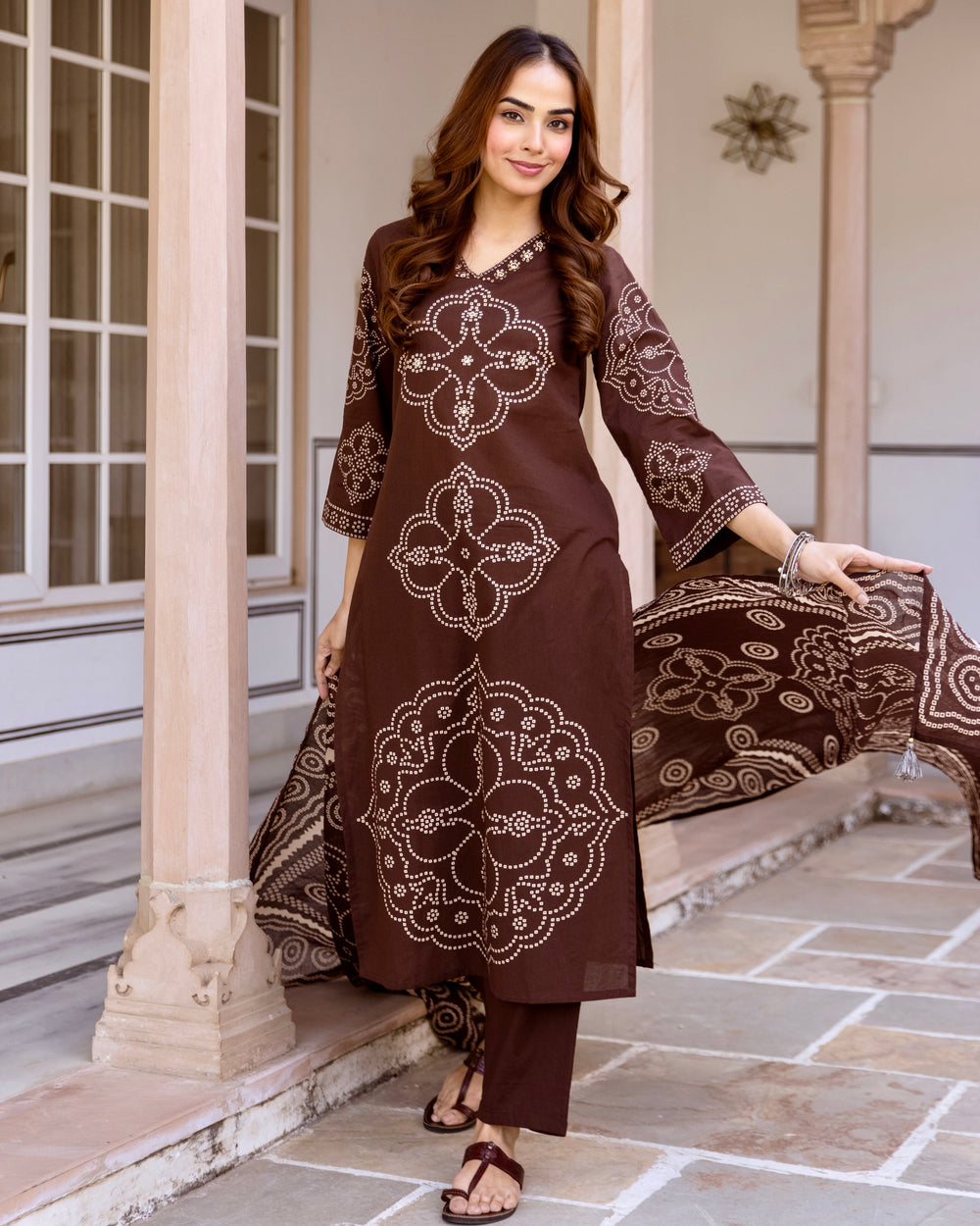 MEERA FAB Women's Pure Cotton Straight Kurta Set with Palazzo Pants & Dupatta|Ethnic wear|Kurti Suit Set for Women