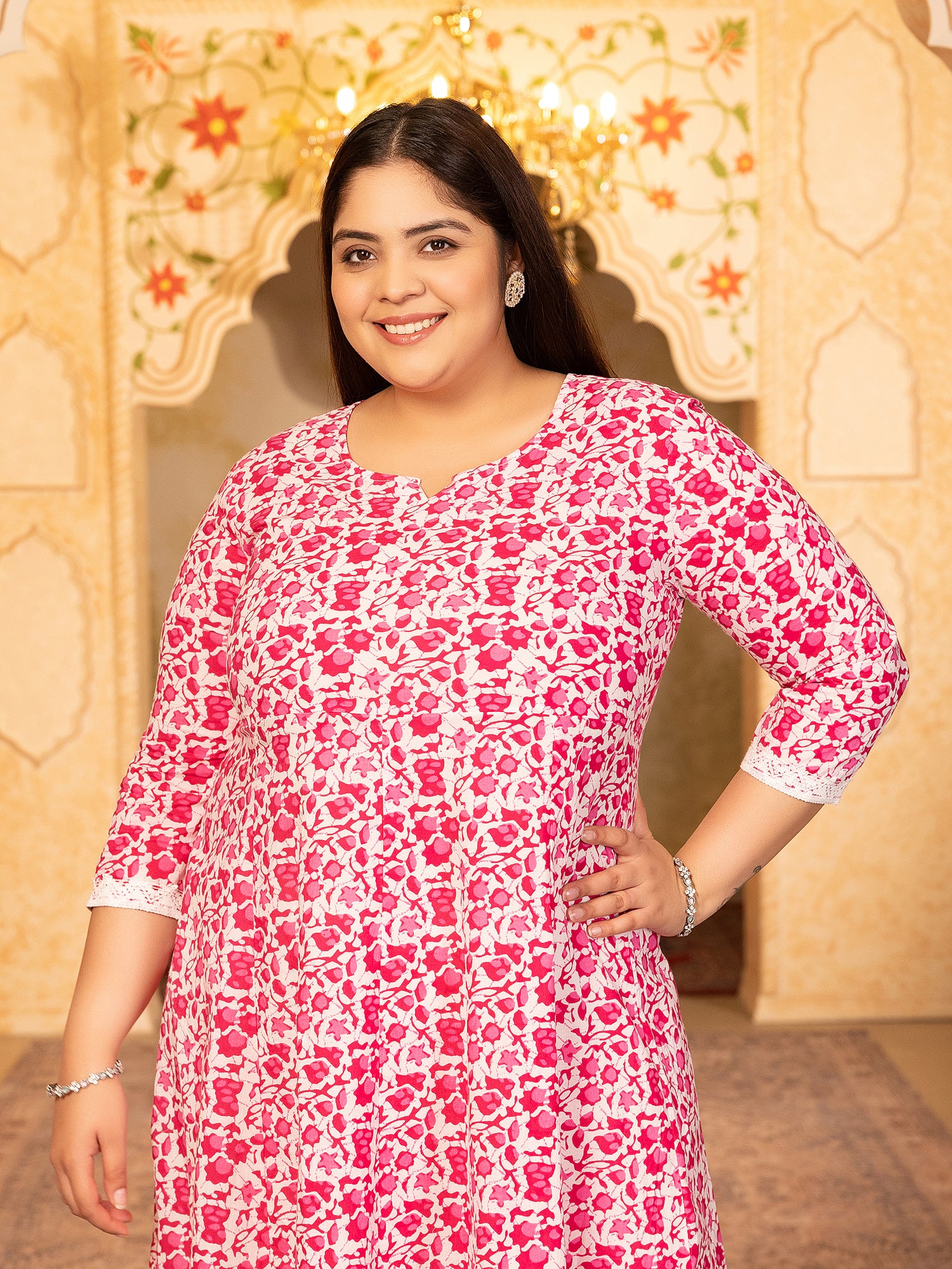 MEERA FAB Women's Pure Cotton Printed Anarkali Kurta with Palazzos & Dupatta