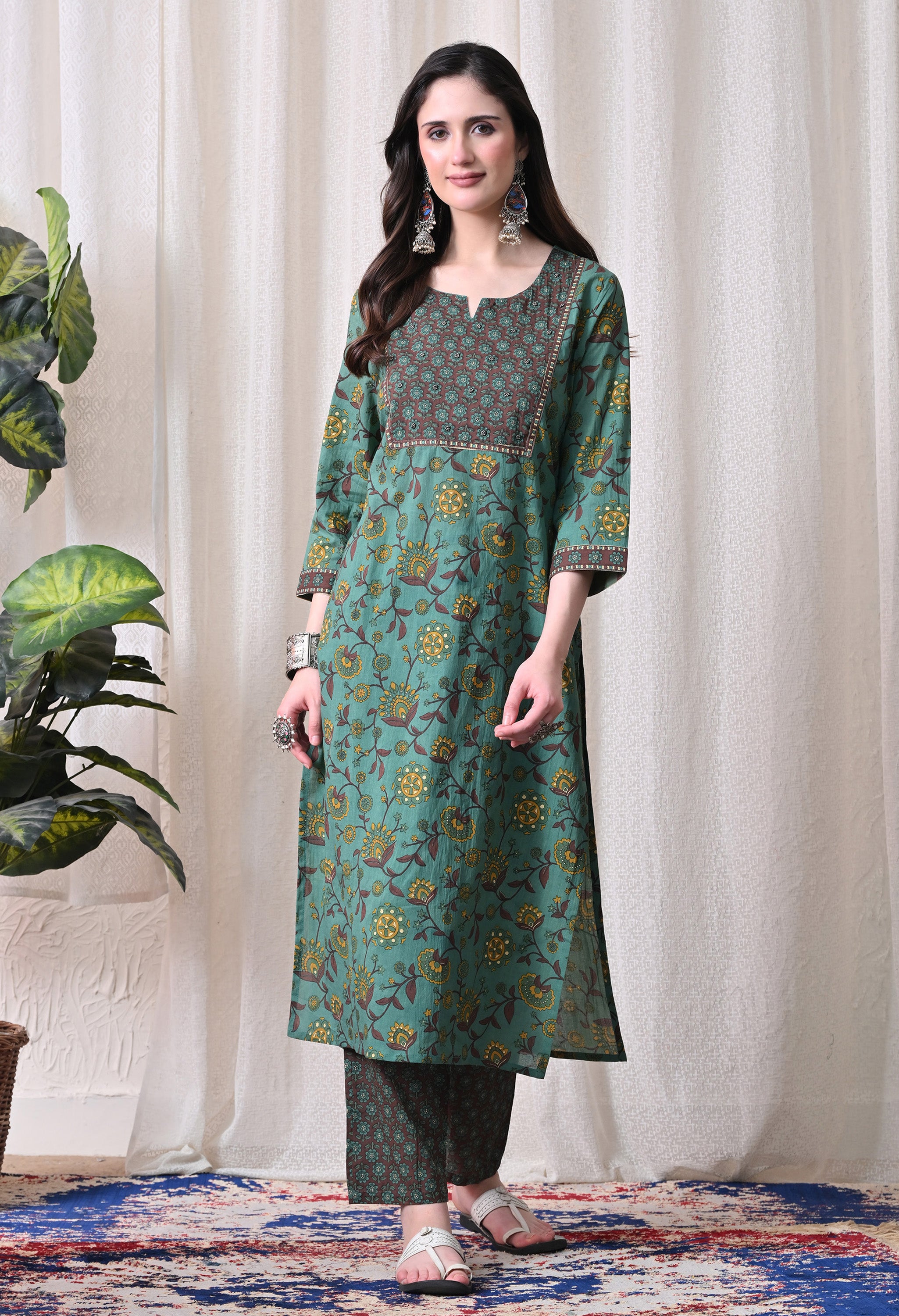 MEERA FAB Women Printed Regular Pure Cotton Straight Handwork Kurta with Palazzos & with Dupatta (Copy)