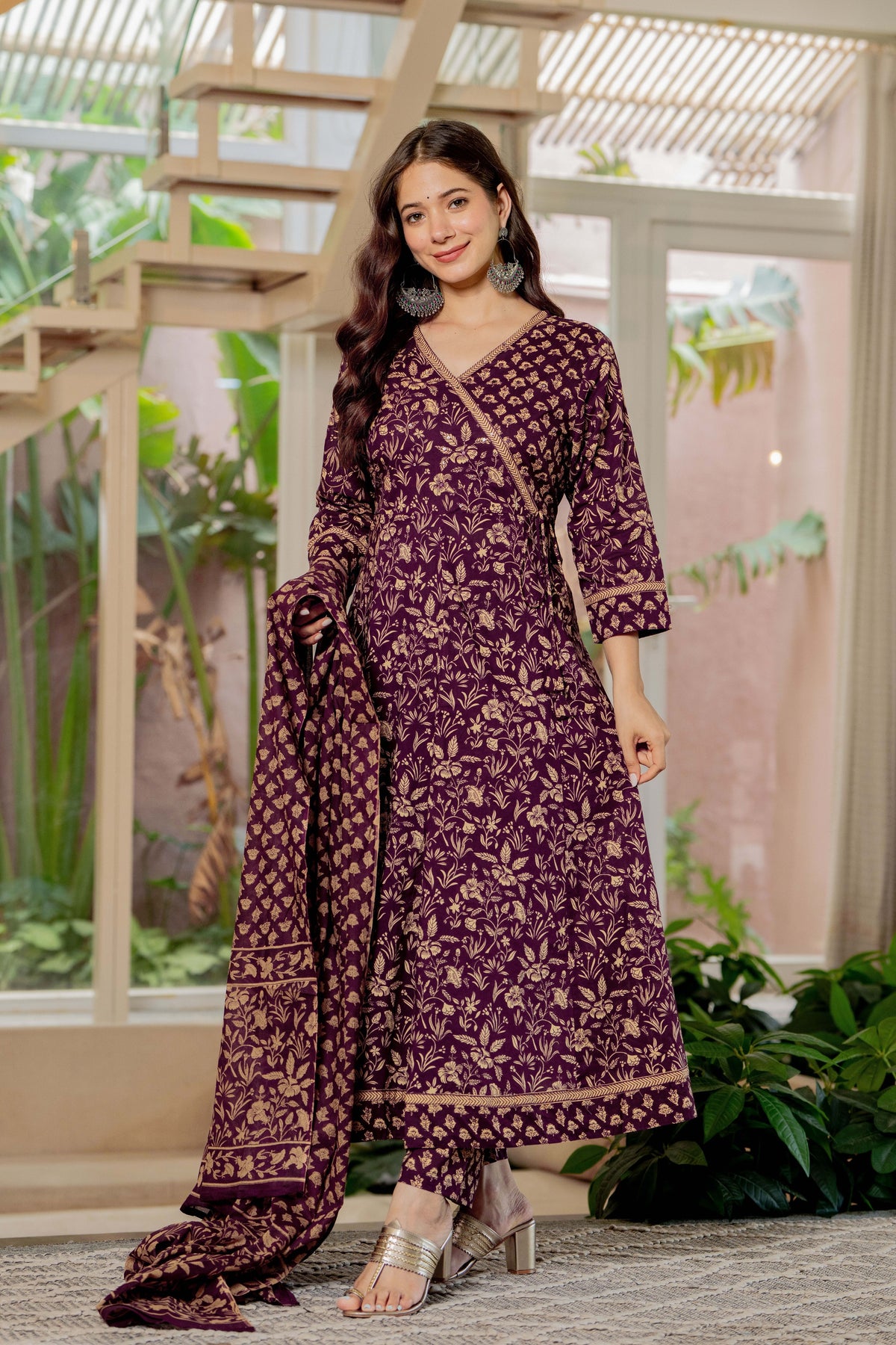 MEERA FAB Women Floral Printed Regular Pure Cotton V NECK Anarkali Kurta with Palazzos & with Dupatta (Copy)