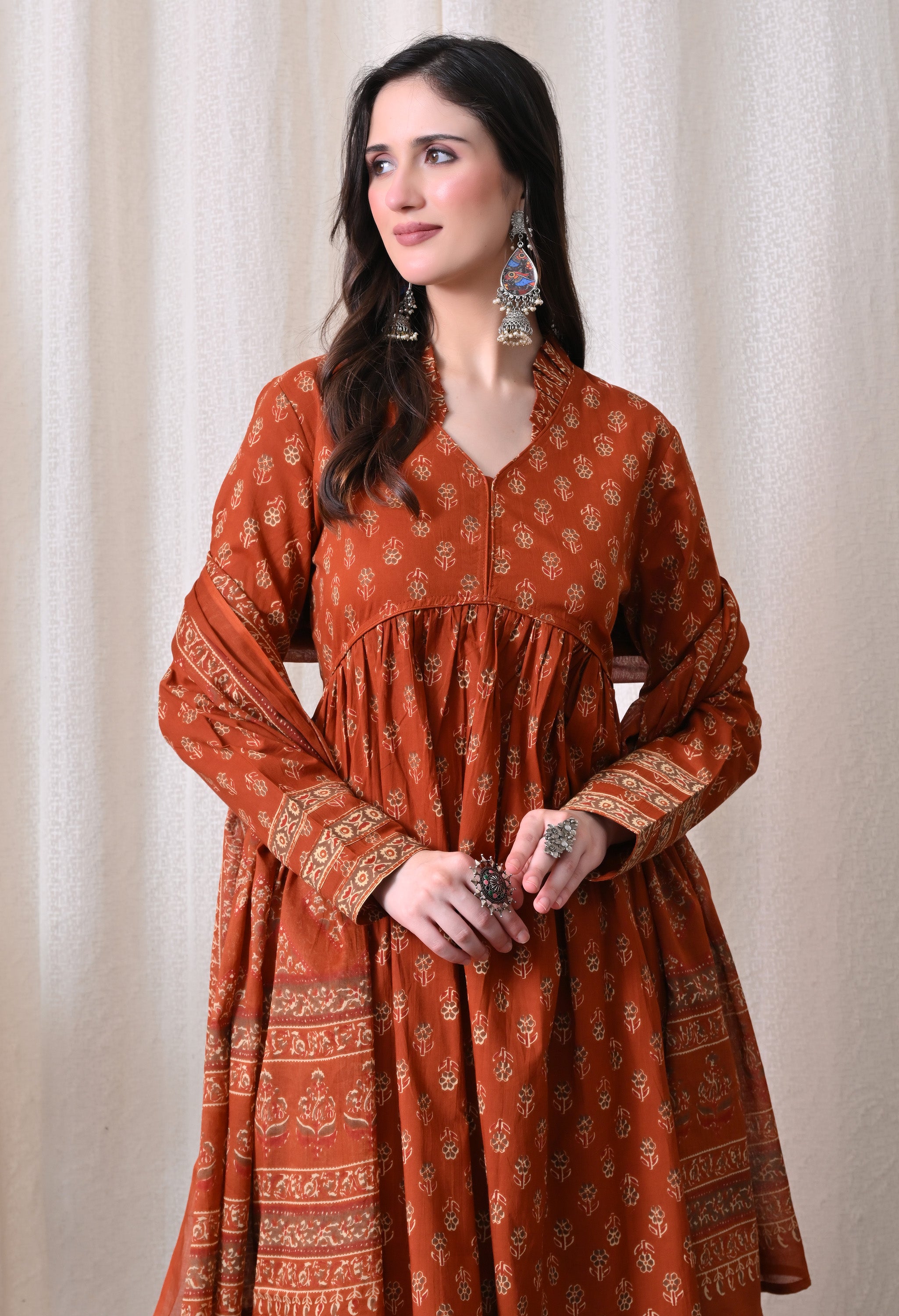MEERA FAB Women Printed Regular Pure Cotton Anarkali Kurta with Palazzos & with Dupatta
