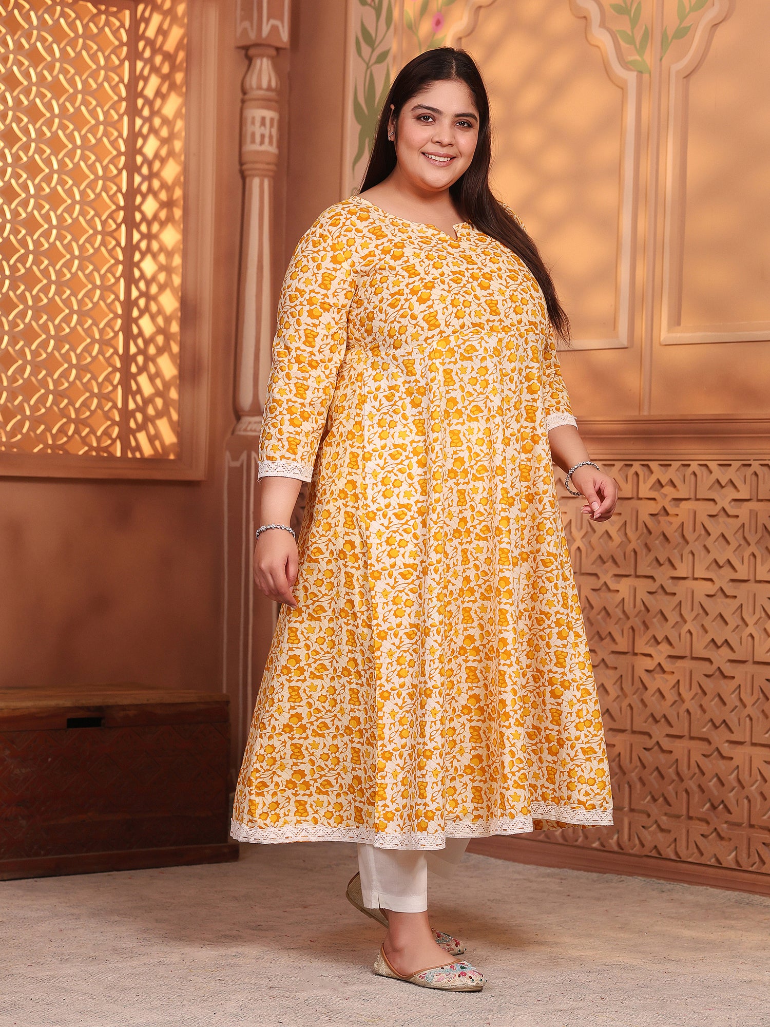 MEERA FAB Women's Pure Cotton Printed Anarkali Kurta with Palazzos & Dupatta