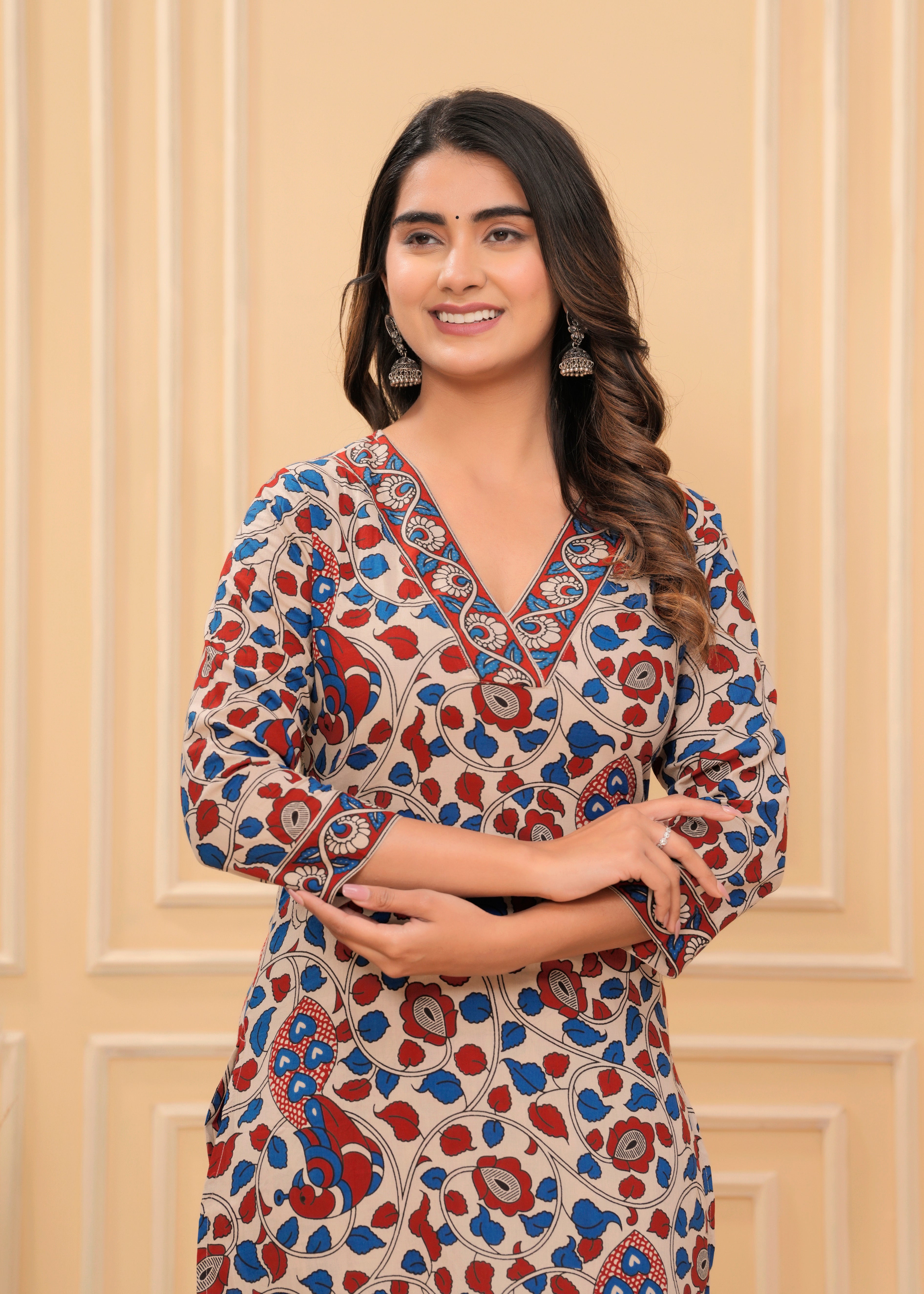 MEERA FAB Women's Cotton Printed Straight Kurta with Palazzo