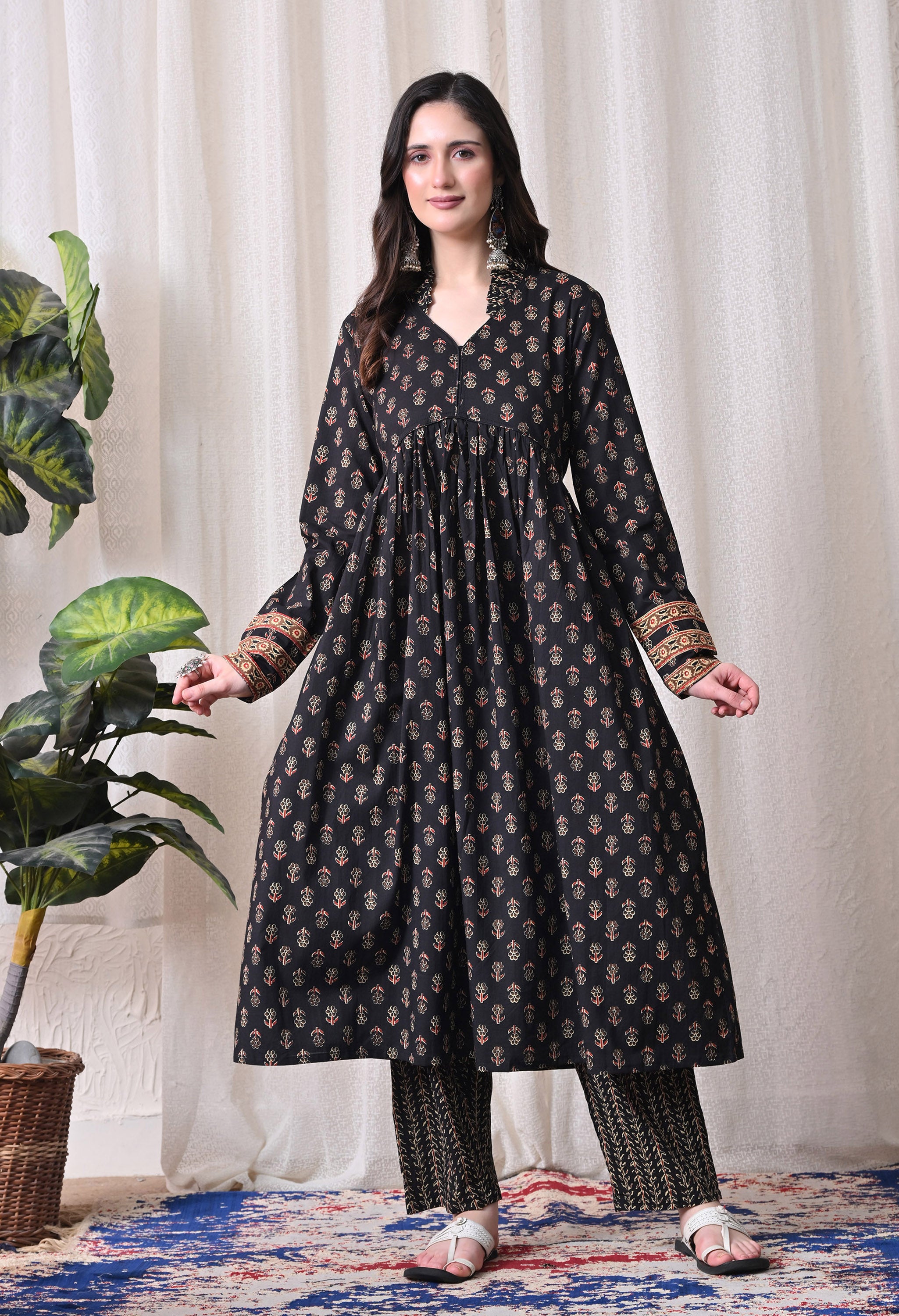 MEERA FAB Women Printed Regular Pure Cotton Anarkali Kurta with Palazzos & with Dupatta