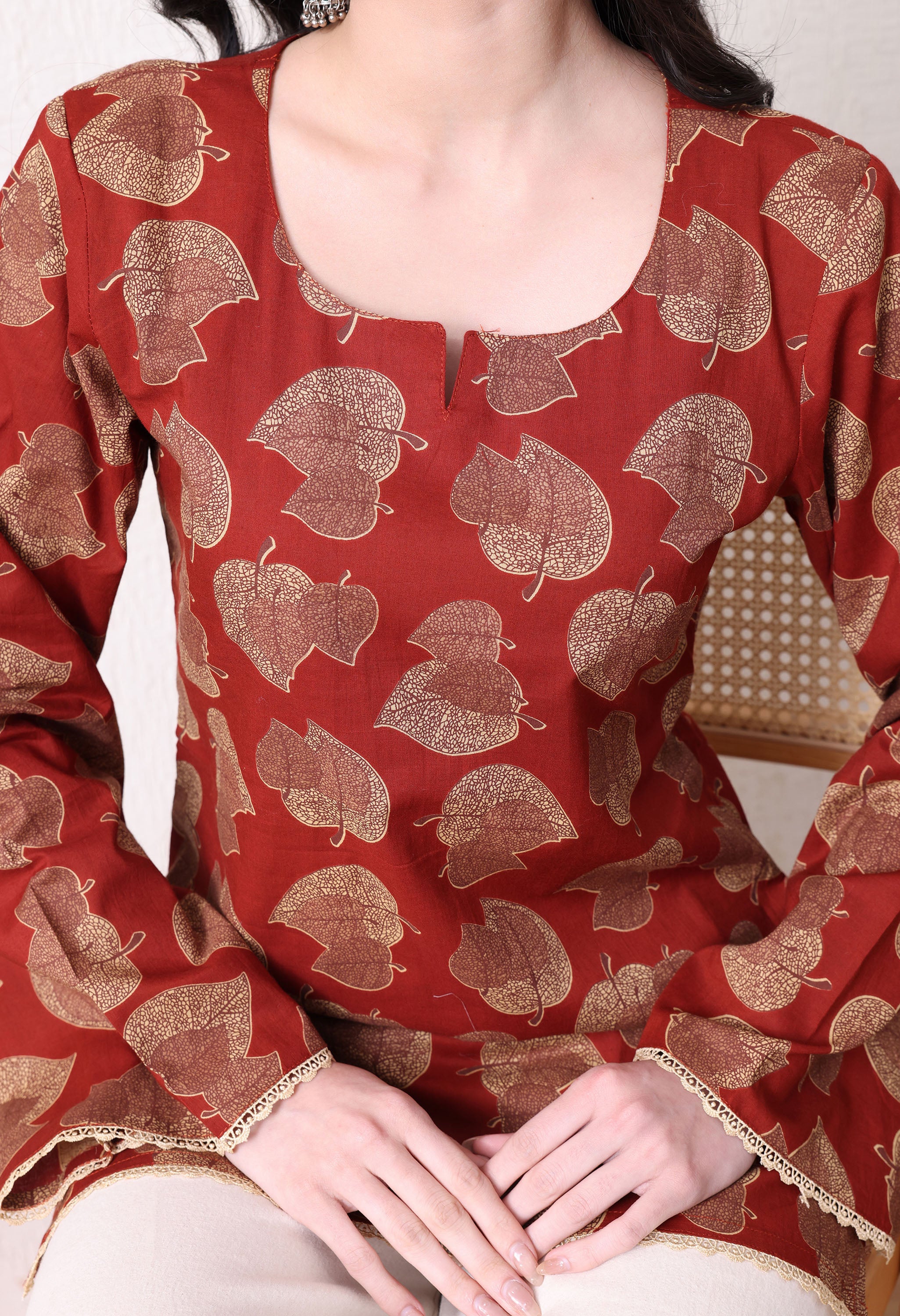 MEERA FAB Women's Floral Printed Cotton Short Top | Floral Printed Kurta with Full Sleeves | Short Kurti for Women