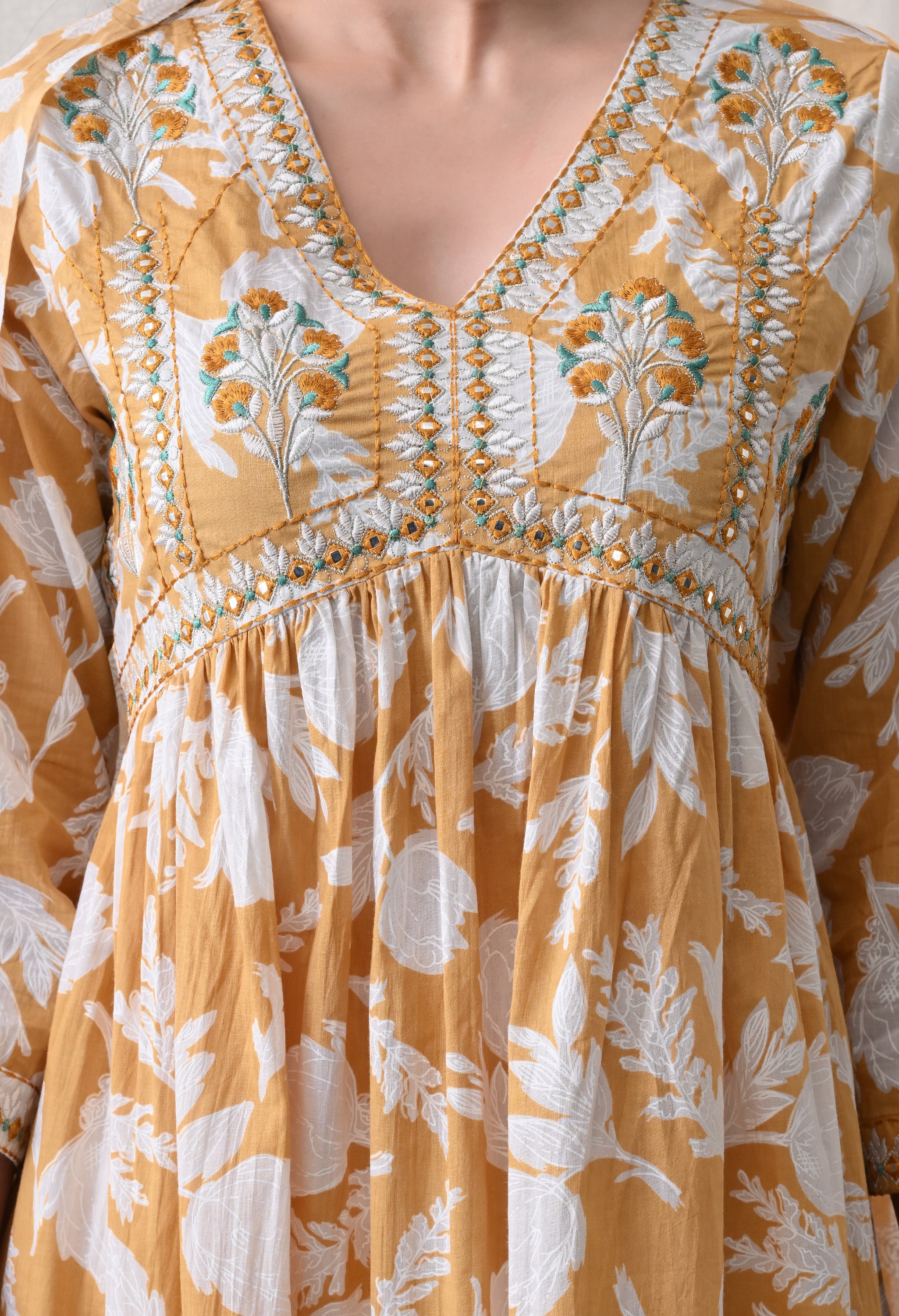 MEERA FAB Alia Cut Kurta Palazzo and Dupatta Set,Pure Cotton, with Embroidery, Block Print