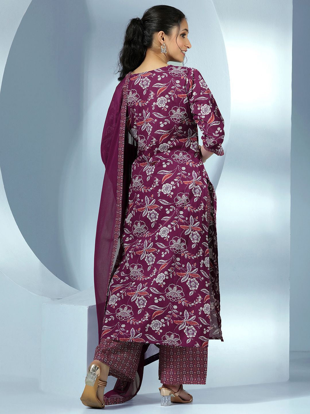 MEERA FAB Womens Pure Cotton Floral Printed Kurta with Palazzo & Dupatta